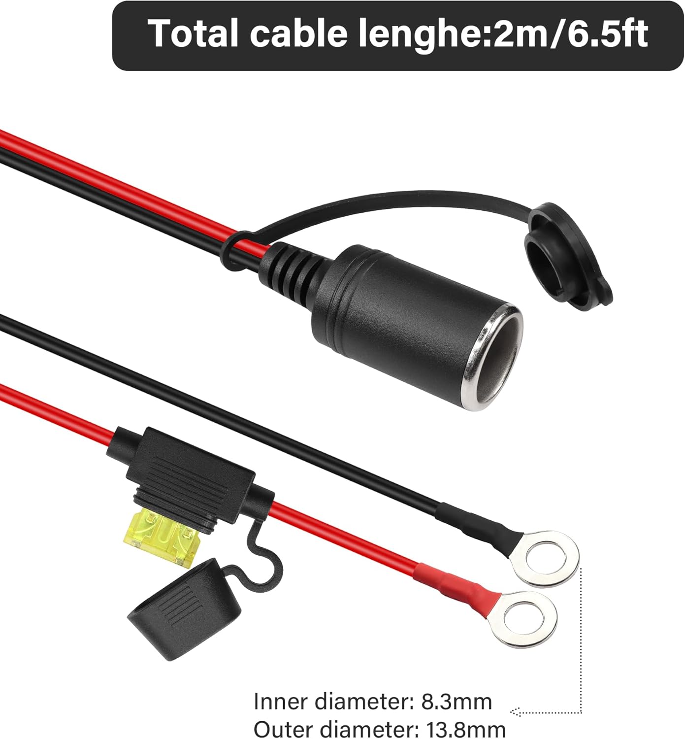 GINTOOYUN Encendedor de cigarrillos hembra de automóvil de 12 V a terminal de anillo tórico, enchufe de encendedor de cigarrillos con fusible de