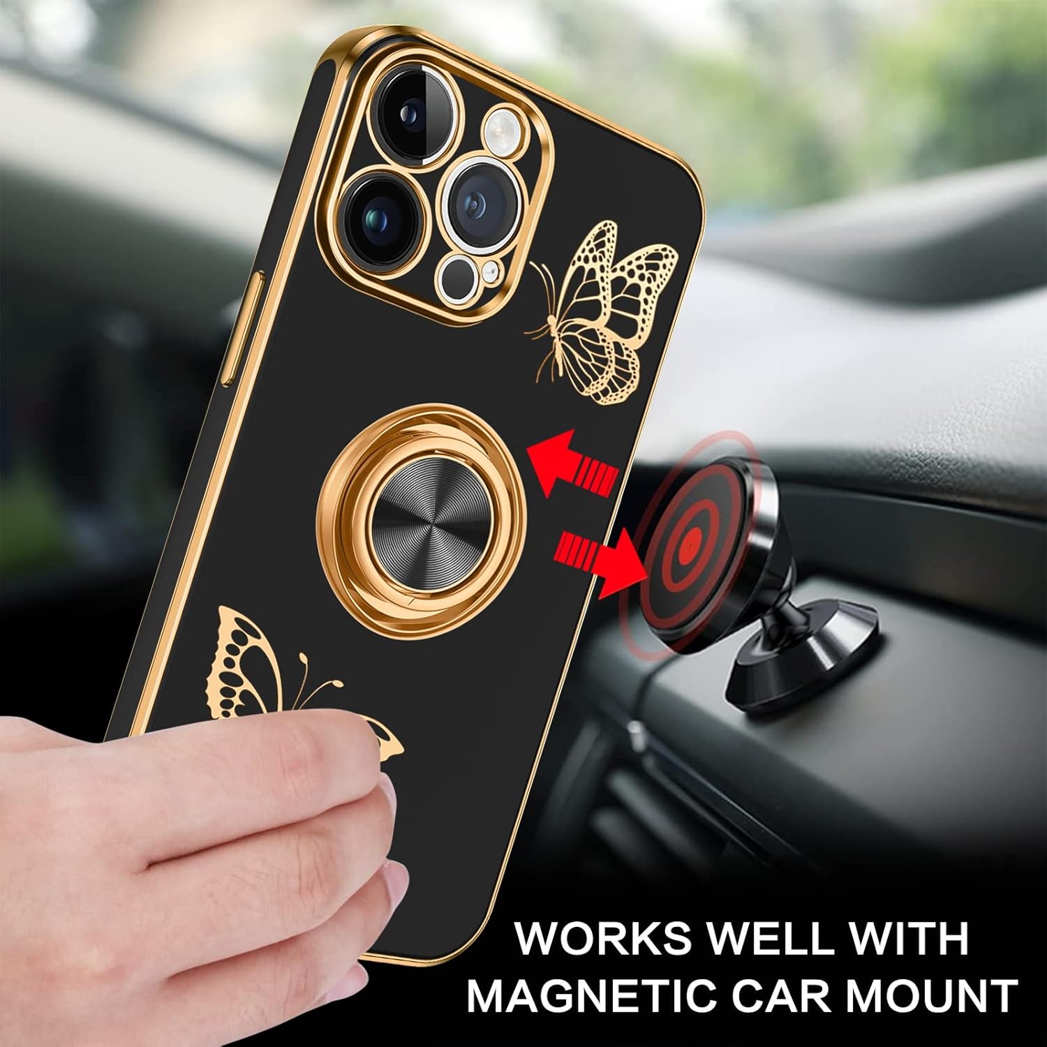 BENTOBEN Funda para iPhone 13 Pro Max, funda para teléfono iPhone 13 Pro Max, delgada y bonita mariposa chapada en 360, soporte magnético para