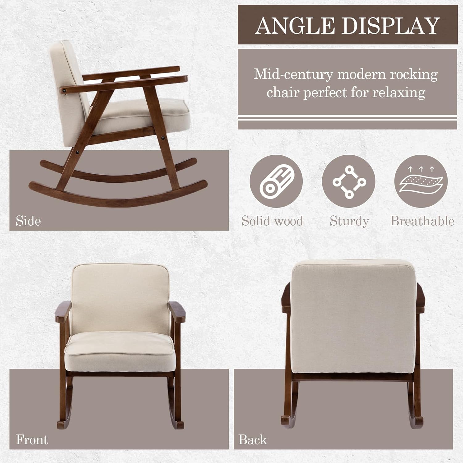 Mecedora, sillas decorativas modernas de mediados de siglo, cómoda silla tapizada con brazo deslizante con madera maciza para sala de estar,