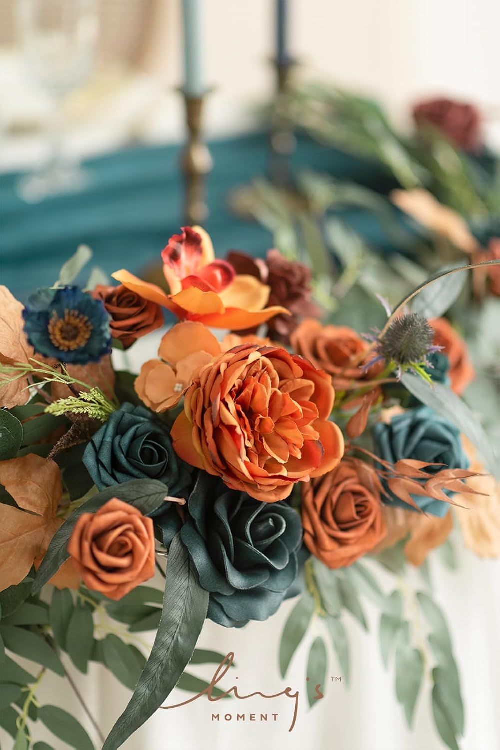Ling’s Moment Guirnalda de flores, eucalipto y rosa de 6 pies, decoración de mesa de novia para recepción de boda, guirnalda floral artificial para