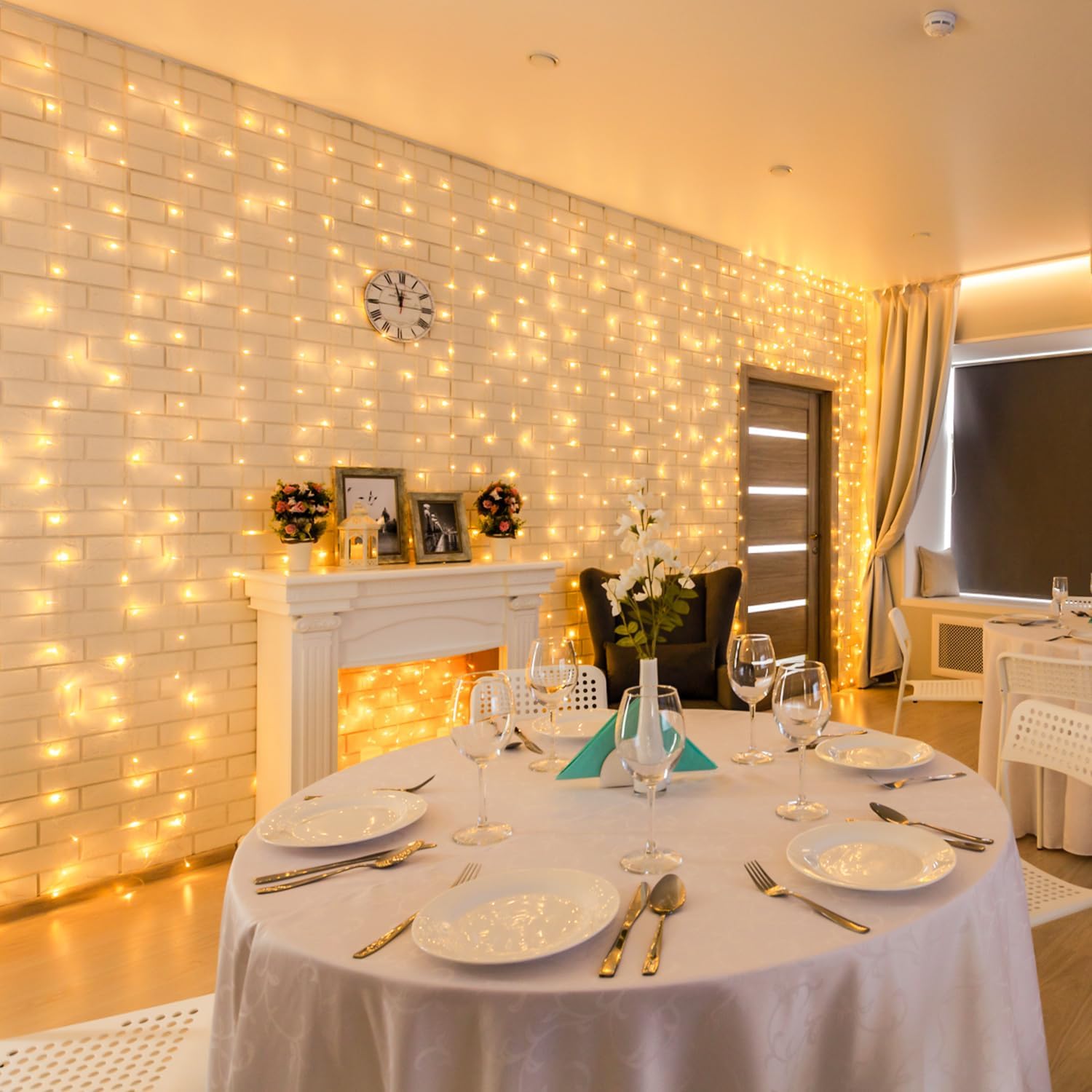 JMEXSUSS 900 luces LED de cortina de Navidad para exteriores, 9.5 x 29.5 pies, luces de Navidad enchufables con control remoto, luces colgantes de
