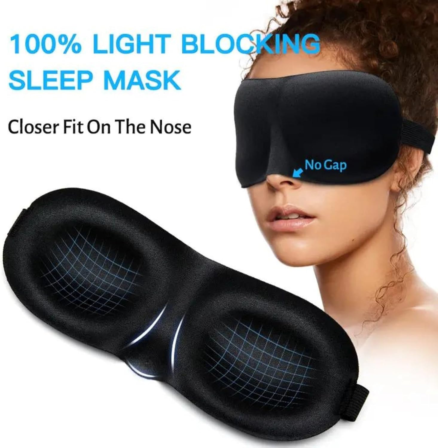 Paquete de 2 Máscara de sueño ultra suave, máscara de ojos para dormir, diseño de copa contorneada 3D con correas ajustables para 100% opacidad,