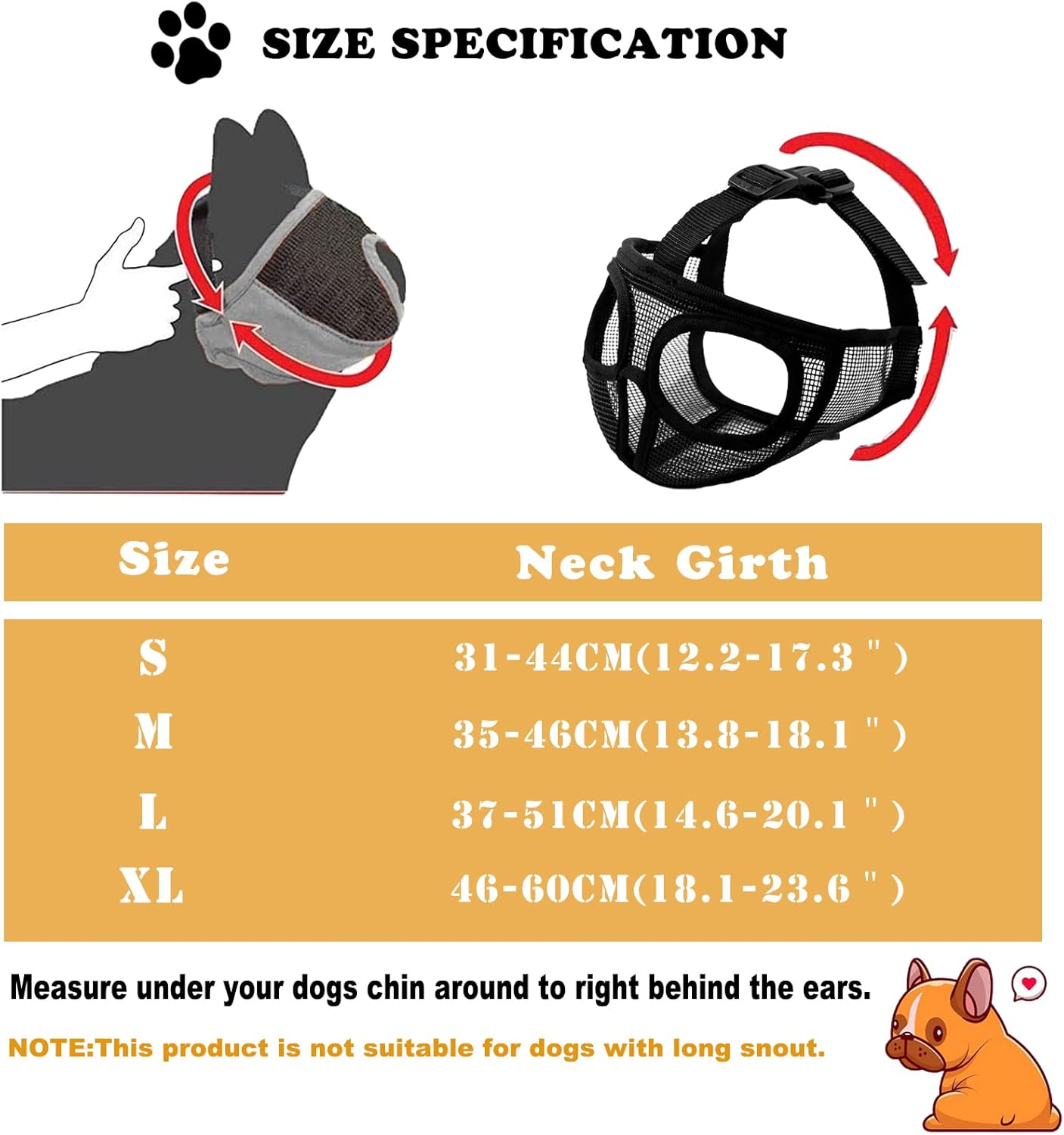 Bozal corto para perro, ajustable que no cubre los ojos, bozal de malla para morder, masticar lamer (XL, negro)