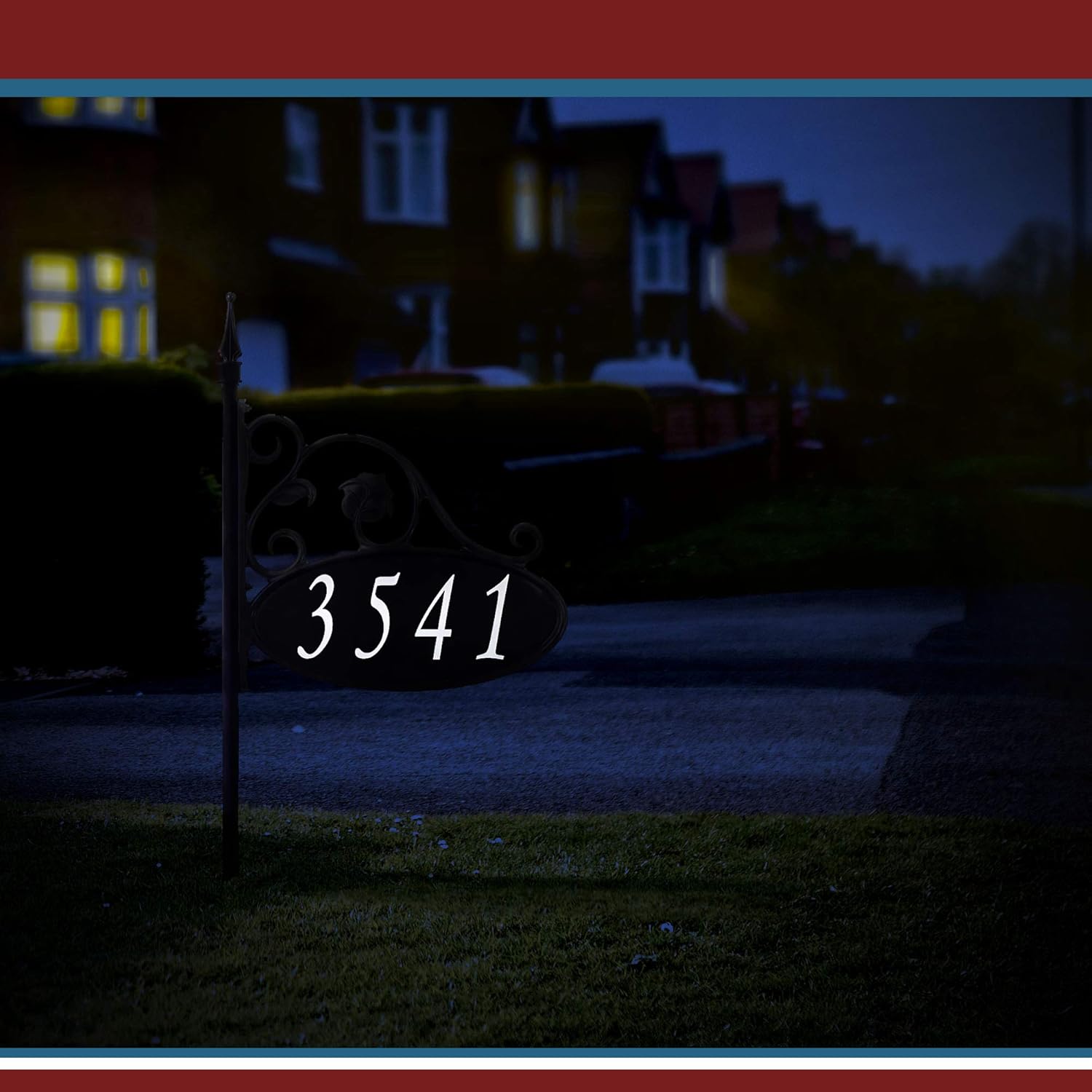 Letrero de dirección de casa 911 hecho a mano de Estados Unidos para patio, placa de dirección hecha a medida, aspecto de hierro forjado (poste de