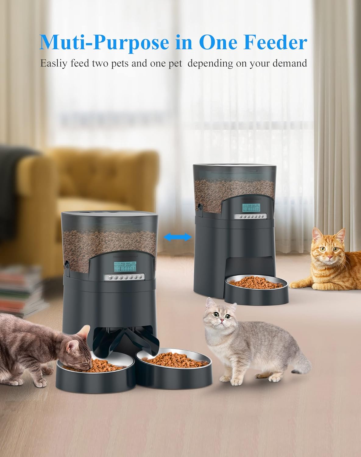 HoneyGuaridan – Comedero automático para gatos, 4.5L, dispensador de alimentos para 2 gatos, perros, dispensador de alimentos para gatos, control de