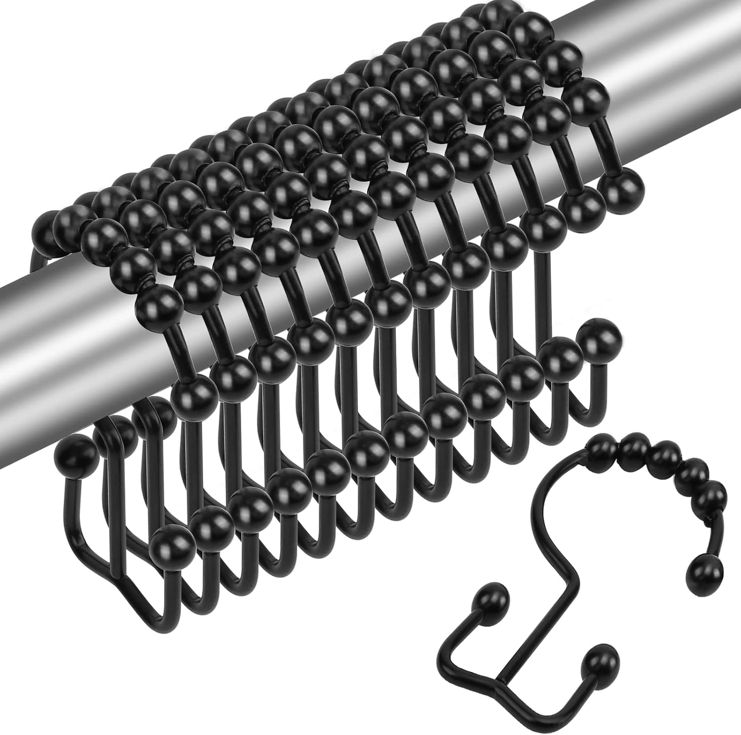 Ganchos para cortina de ducha, resistentes de acero inoxidable de doble cara, anillos para cortina de baño, cortinas de ducha, juego de 12 ganchos,