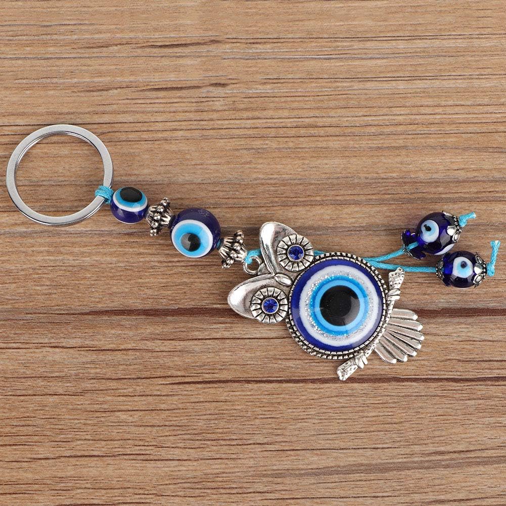 Llavero de búho de ojo malvado, amuleto de cristal turco Feng Shui, dije colgante de buena suerte para automóvil, hogar, oficina, Azul