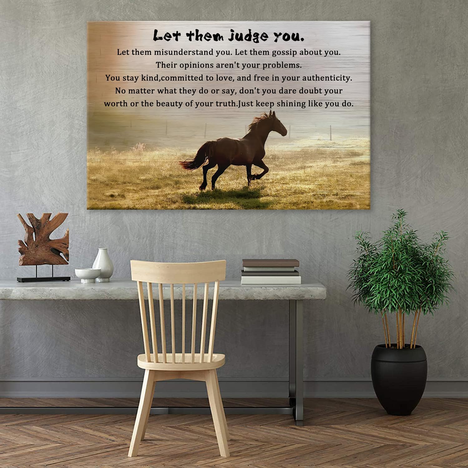 Lienzo impreso para decoración de pared para el hogar y la oficina, Let Them Judge You Quote Horse Canvas Art Print Painting Picture Christian