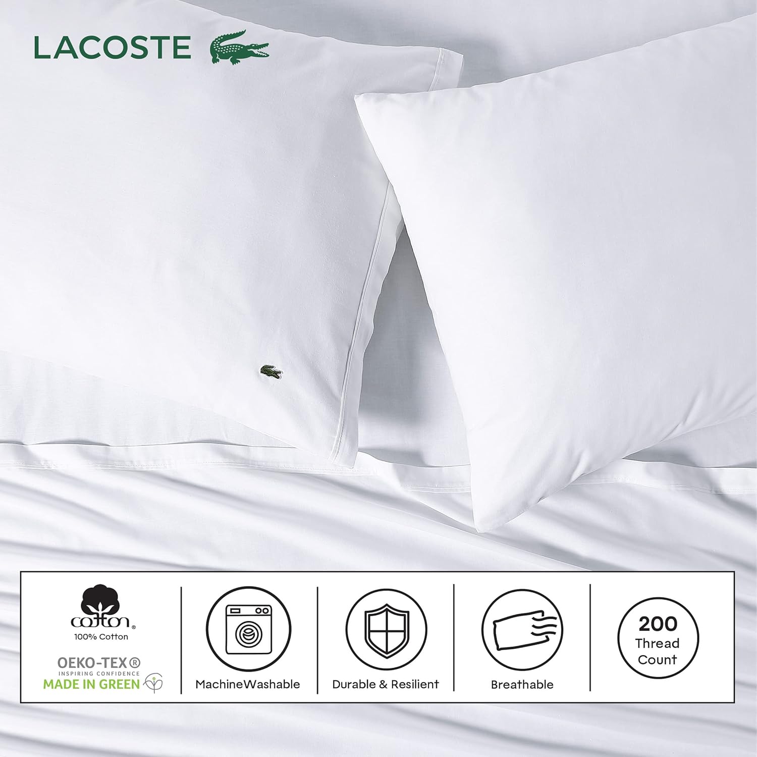 Lacoste – Sábana de percal, color sólido