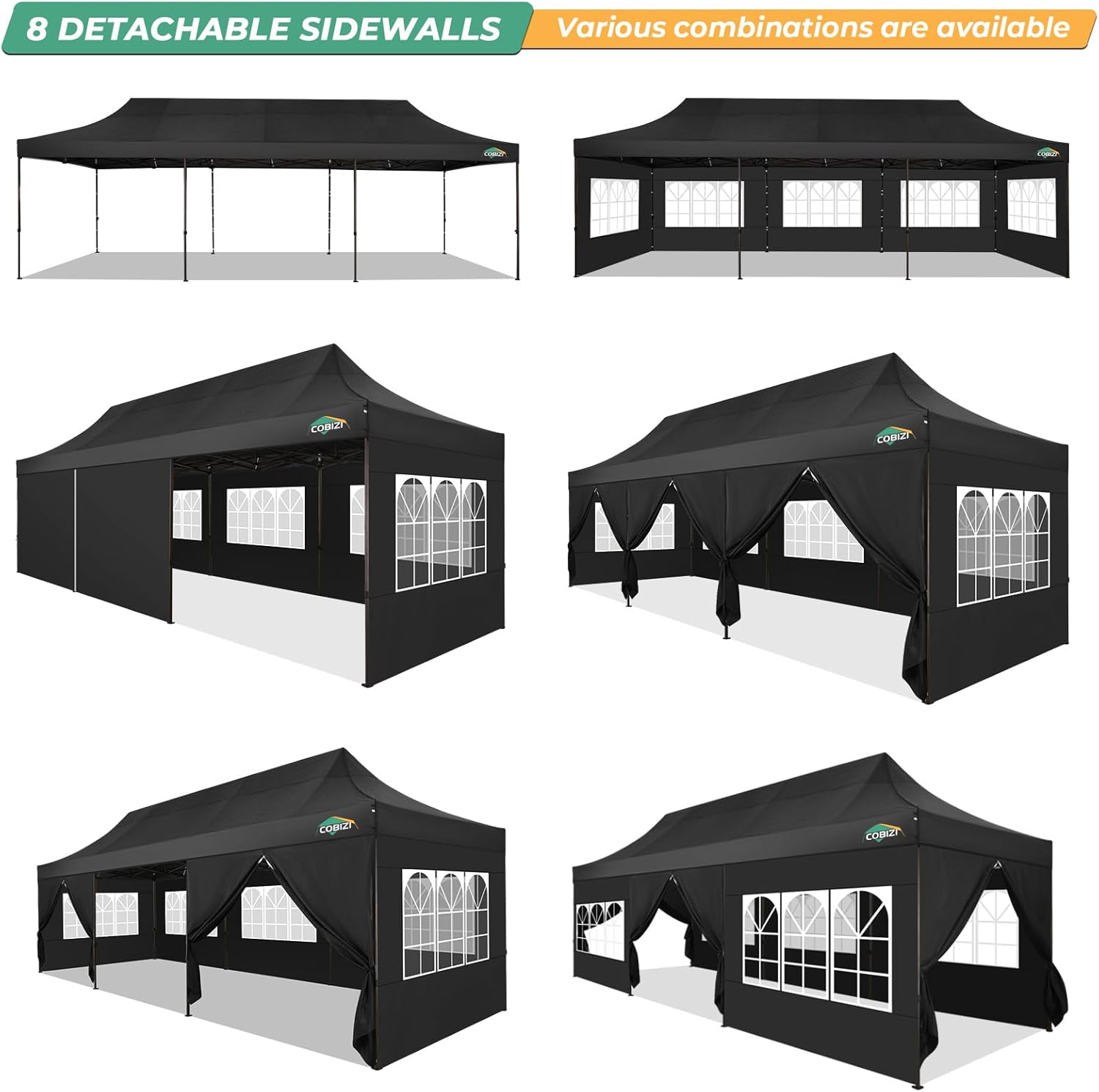 COBIZI Tienda de campaña resistente de 10 x 30 pulgadas, toldo comercial desplegable de 10 x 30 pulgadas para fiestas, kioscos impermeables con 8