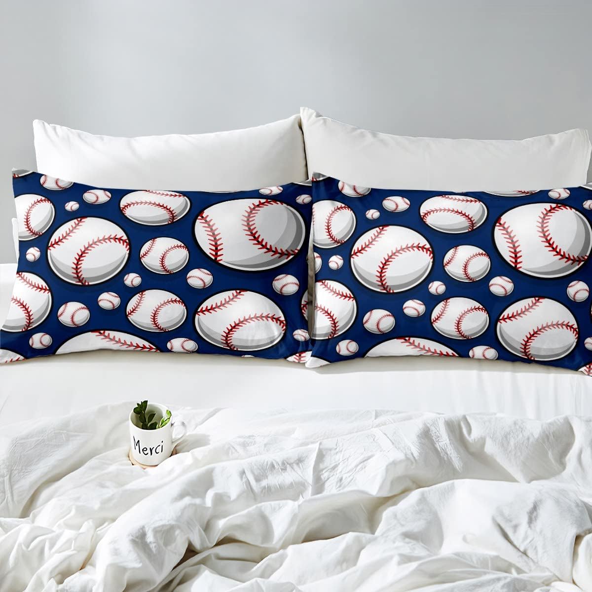 Juego de ropa de cama de béisbol con temática deportiva, sábana bajera ajustable para niños, niñas, adolescentes, 3D, patrón de bola azul, juego de