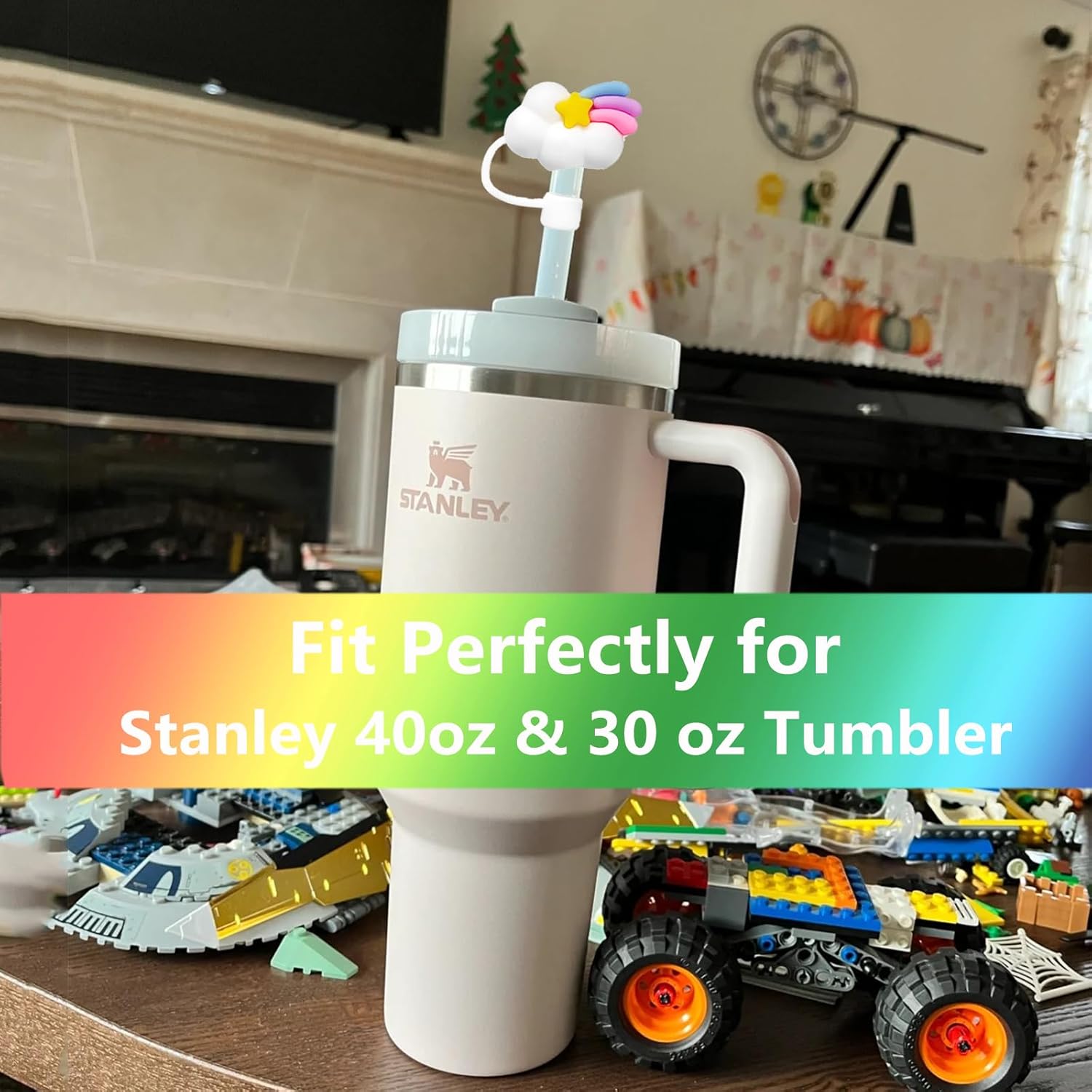 8 fundas para popotes compatibles con vasos Stanley de 30 y 40 onzas, reutilizables, bonitas puntas de silicona para popotes, protectores para copas