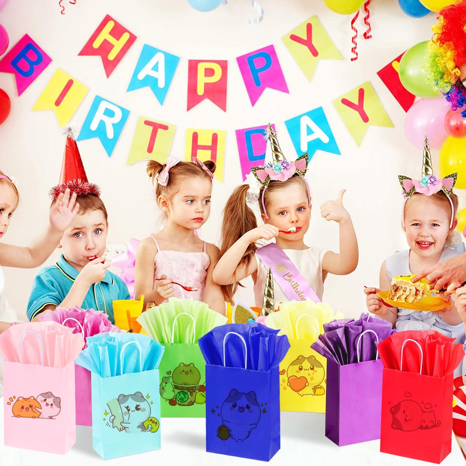 BLEWINDZ 24 bolsas de regalo pequeñas con pañuelos, bolsas de regalo de fiesta para niños, bolsas de regalo arcoíris para cumpleaños, baby showers,