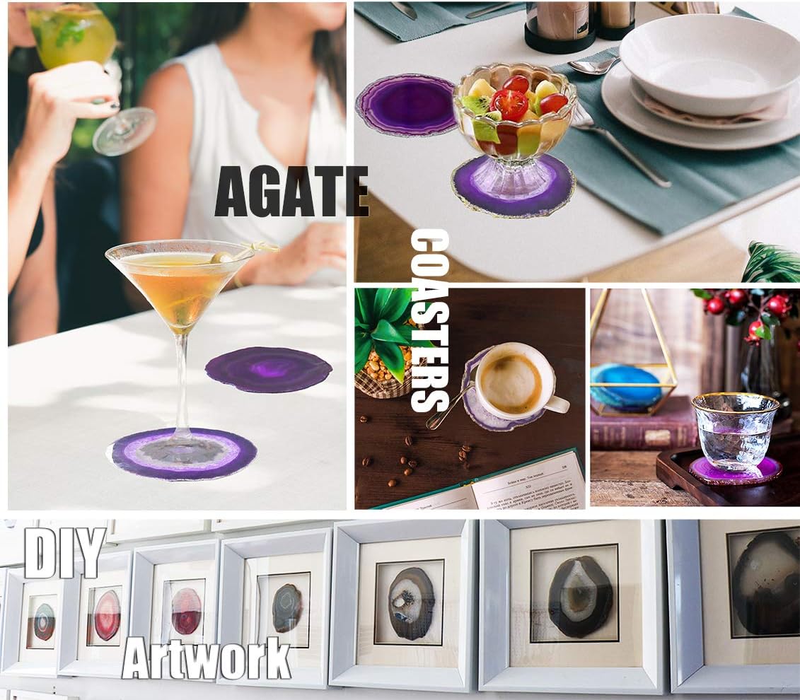 AMOYSTONE Posavasos de ágata para bebidas, posavasos de piedra de cristal, geoda, decorativo, morado, regalos antideslizantes, juego de 4, 3-3.5