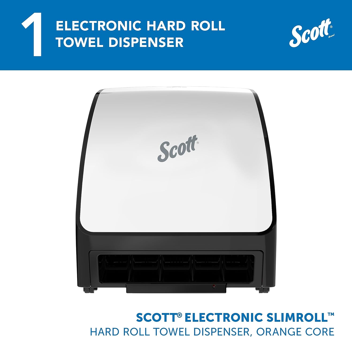Scott Dispensadores automáticos de toallas Slimroll (47259), blanco, para toallas Slimroll Orange Core Scott, 11.8 x 12.35 x 7.25 pulgadas (1 unidad)