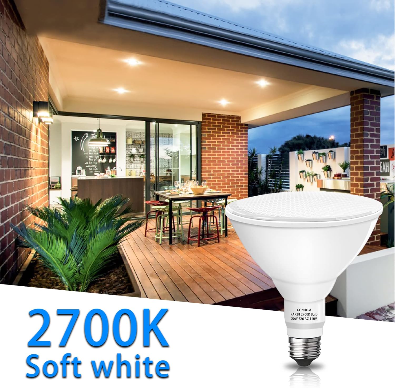 Par38 – Bombillas LED de inundación para exteriores, 2 unidades, regulables, color blanco suave, 2700 K, 20 W, reemplazo de hasta 200 W, 1800 LM,