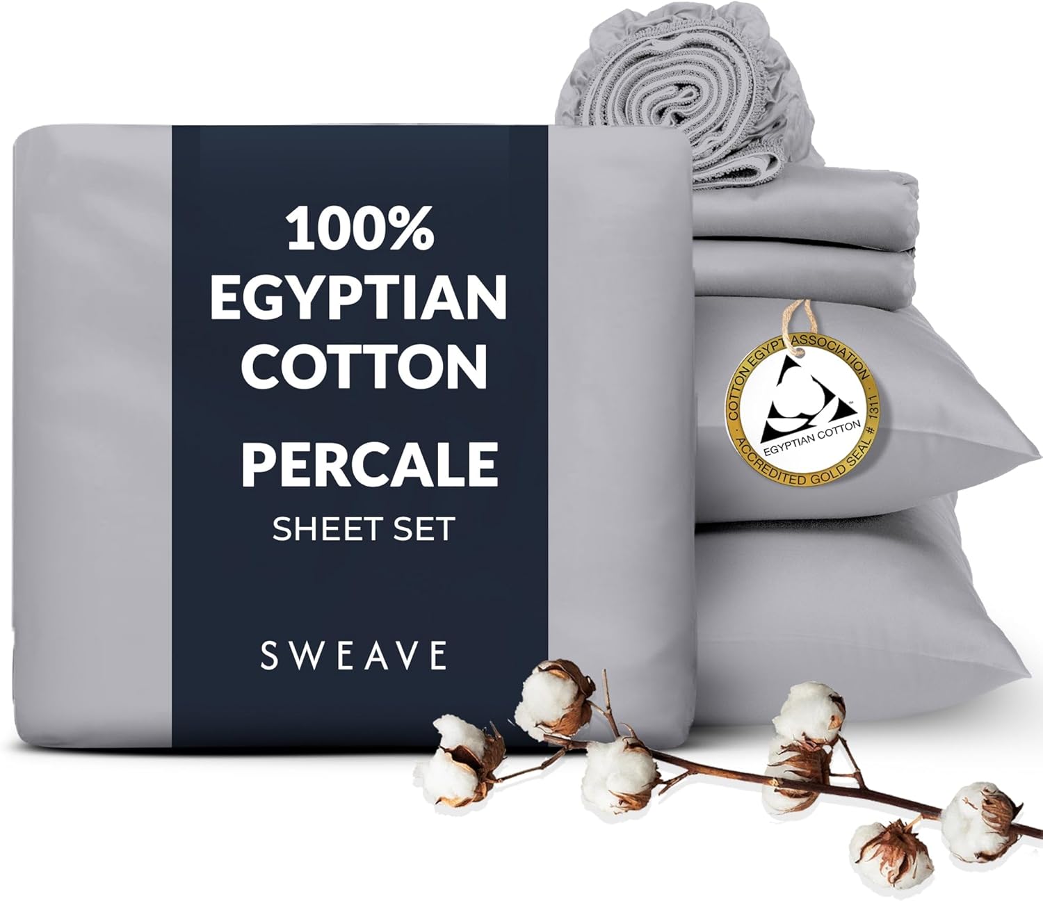 Sweave Sábanas de percal 100% algodón egipcio, tamaño individual, 400 hilos, auténticas y lujosas, naturales, transpirables, agradables al tacto y