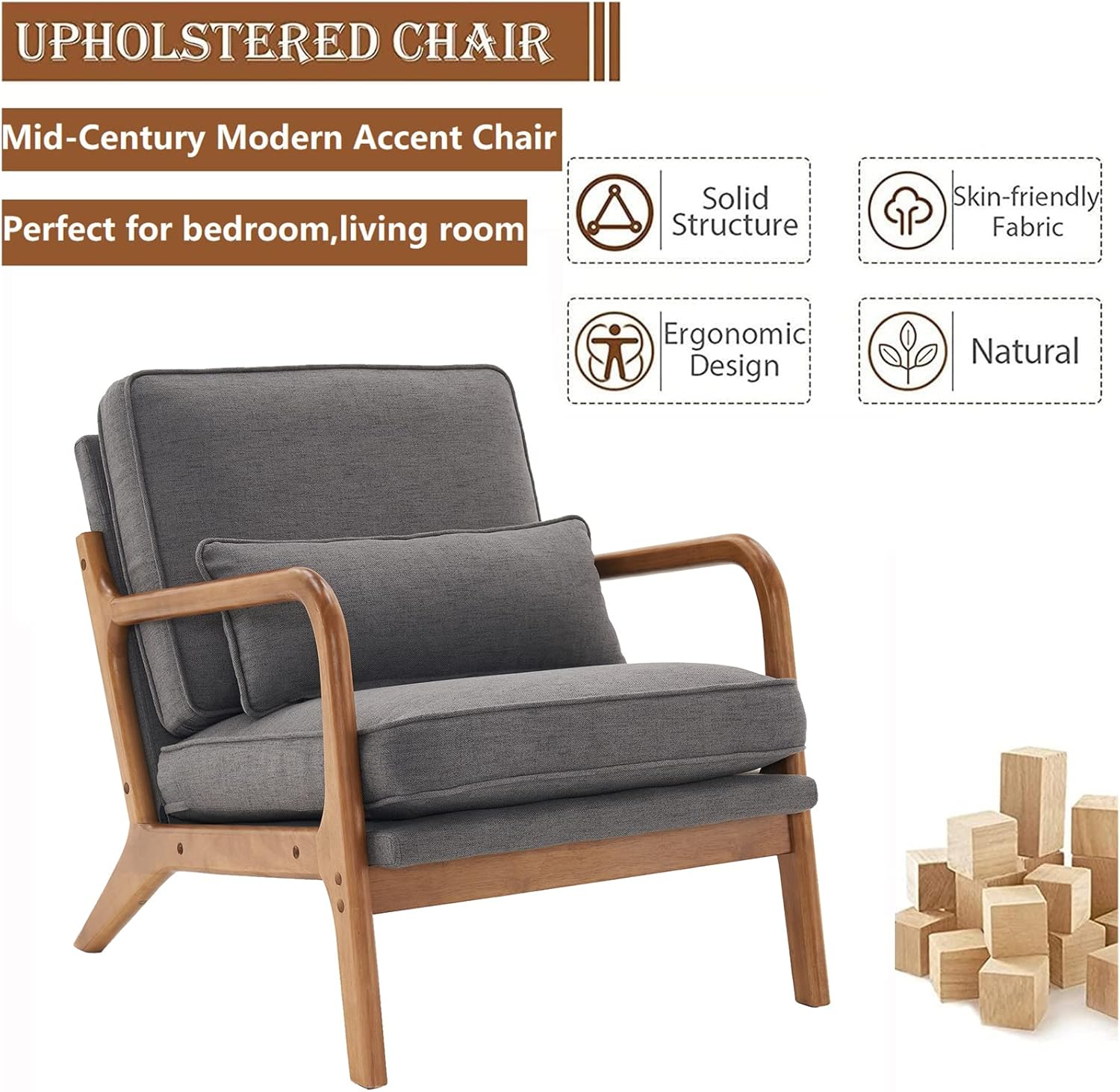 pazezog Silla decorativa para sala de estar, sillón tapizado moderno de mediados de siglo con almohada, sillón de lectura, sillas decorativas