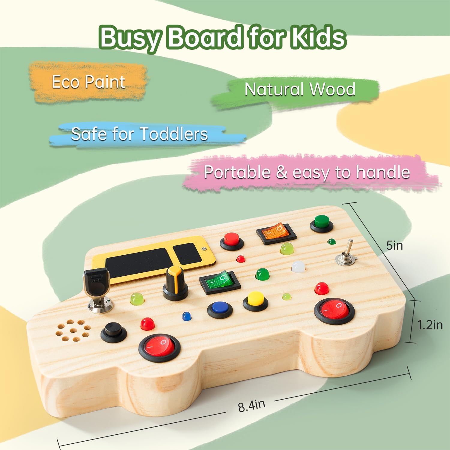 Montessori – Tabla de actividades de viaje, juguetes sensoriales con luces LED, tablero de madera para automóvil con diseño de doble cara, juguete