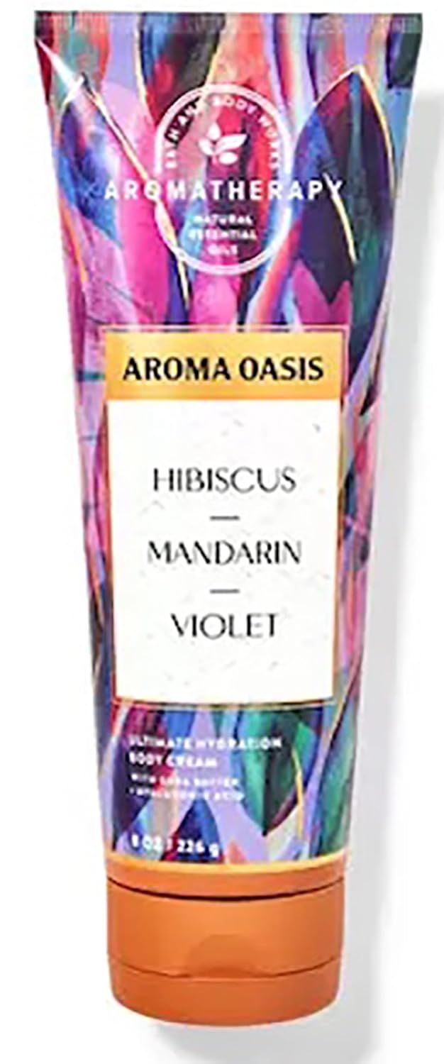 Bath and Body Works Hibiscus Mandarin Violet Cuidado Corporal Aromaterapia Crema Corporal Hidratante con Aceites Esenciales – 8 oz Many Scents