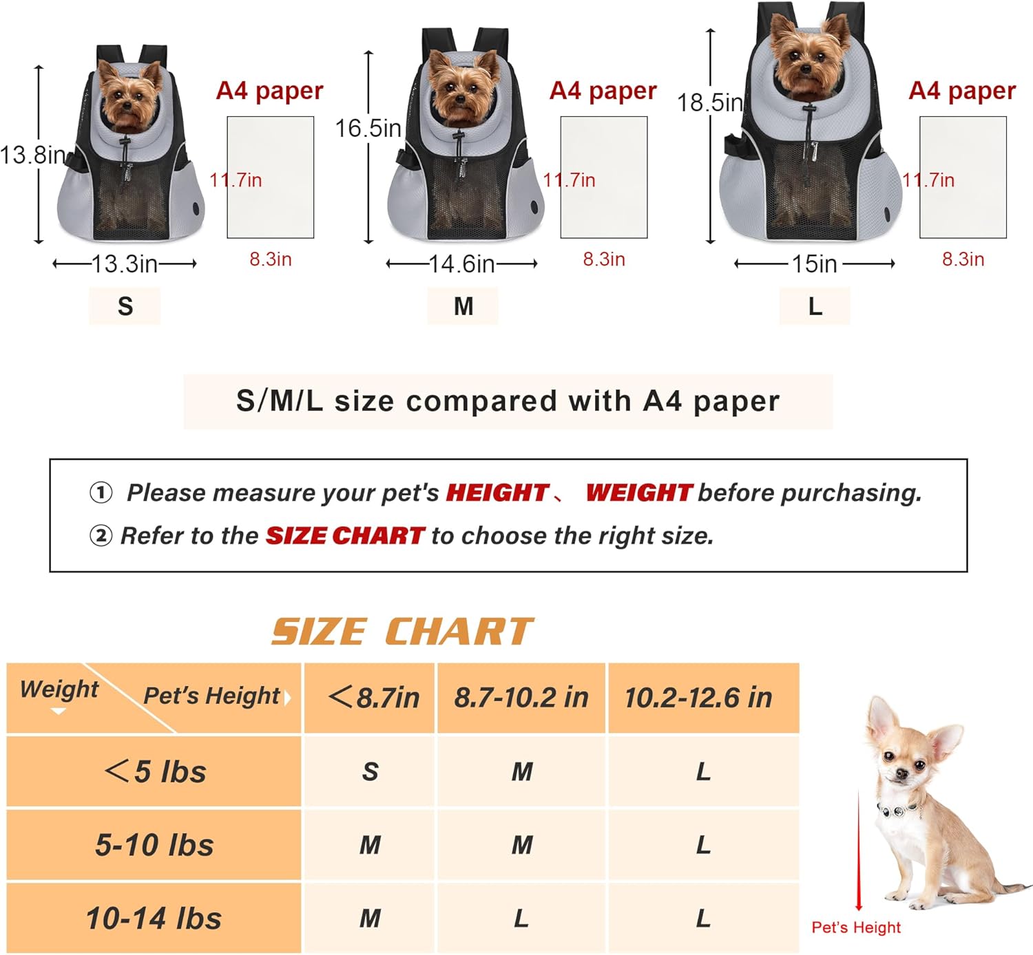 WOYYHO Mochila transportadora para perros pequeños, mochila frontal de malla ventilada para perros con cinturón de seguridad para viajes,