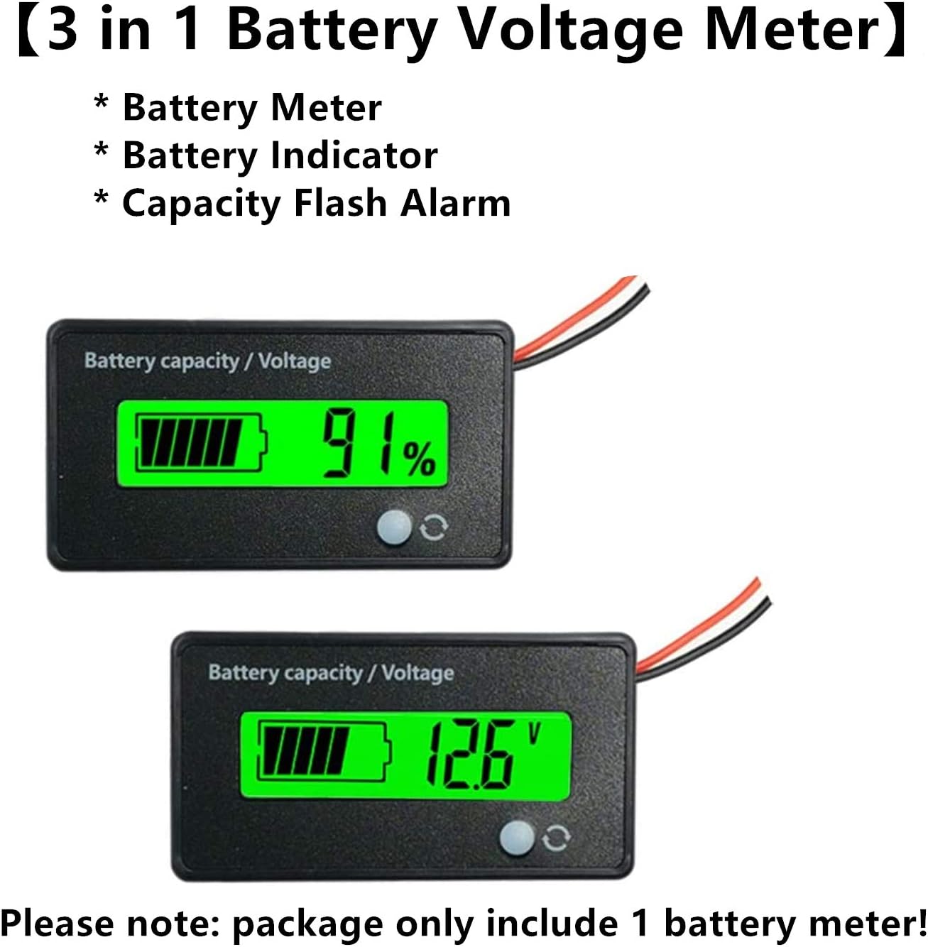 Care Flash Alarm Green LCD Impermeable Monitor de capacidad de batería Medidor de Medidor,12V24V36V48V Indicador de estado de la batería de