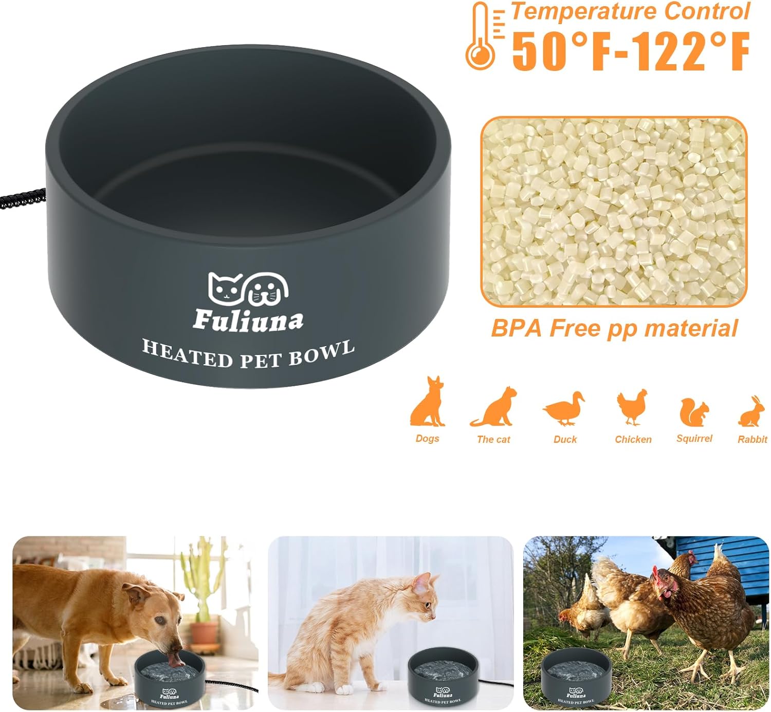 Cuenco térmico para mascotas con cable resistente a los masticables, cuenco térmico que proporciona agua potable en invierno para perros, gatos,