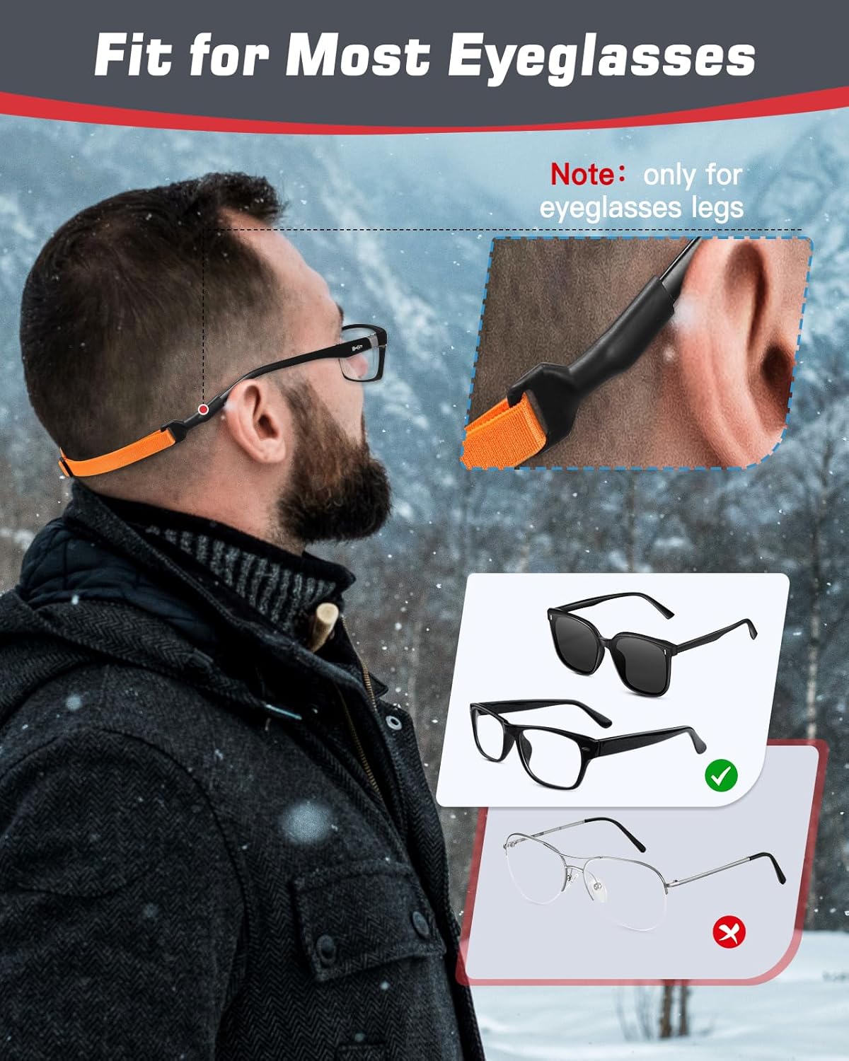 Vastar Correas para lentes  6 piezas de retenedor ajustable para gafas, correa de gafas de sol sin cola, correas de soporte para gafas para hombres,