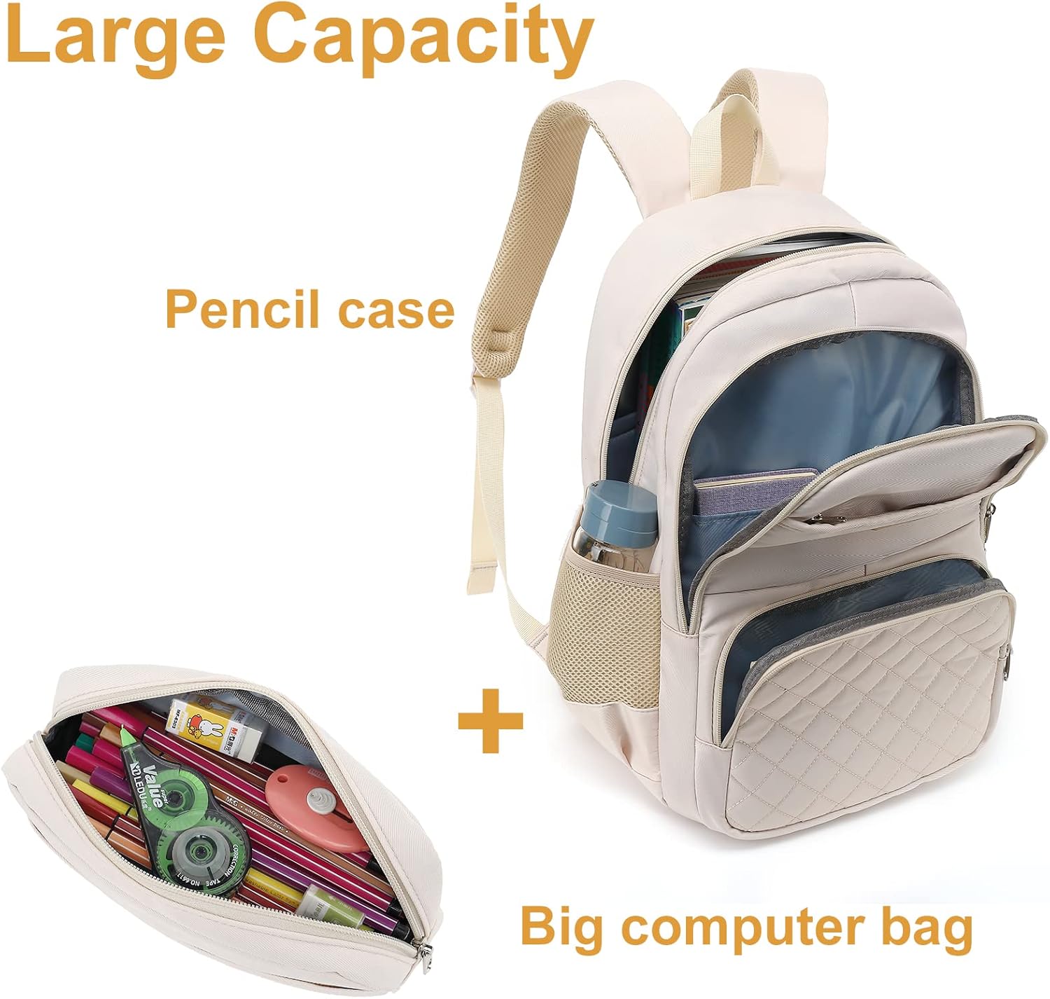 CAMTOP Mochila para laptop de 15.6 pulgadas, mochila escolar con estuche para lápices, mochilas universitarias, profesores, trabajo, viajes,