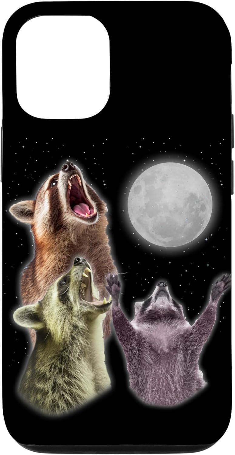 Funda para iPhone 13 3 Raccoon Moon aullando divertido mapache animal amante zoólogo