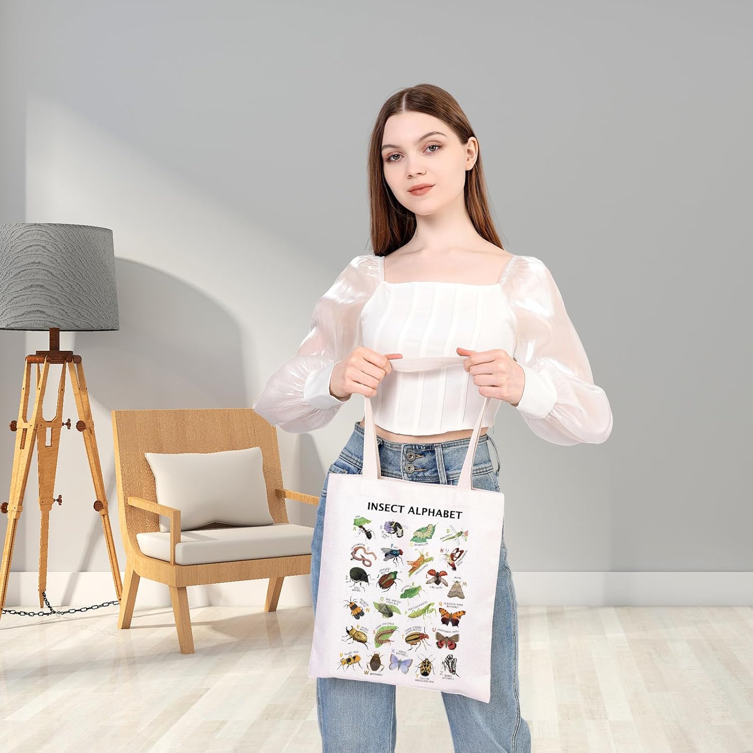 BDPWSS Bolsa de mano del alfabeto de insectos, regalo para amantes de insectos, insectos, escarabajos, regalo para enamorados, entomología, ciencia,