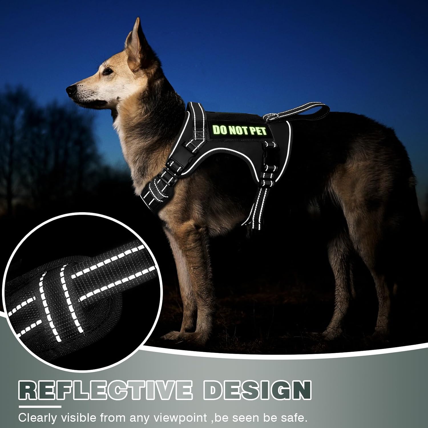 WINSEE Arnés táctico para perro, arnés sin tirones para perros medianos y grandes con asa y Molle, arnés de servicio militar para perros pequeños