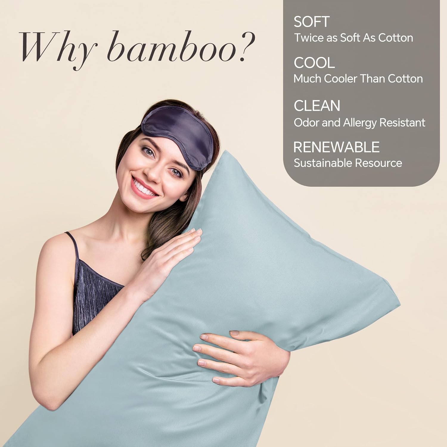 BEDELITE Fundas de almohada refrescantes, rayón derivado del bambú, 2 fundas de almohada de tamaño estándar (azul niebla, 20 x 26 pulgadas)