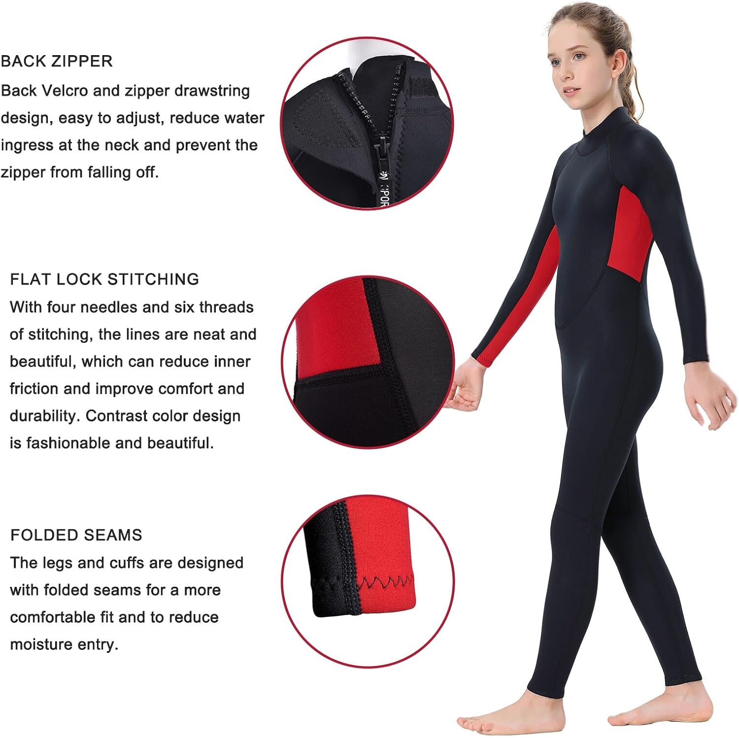 TBLUITE Traje de neopreno para niños y niñas en agua fría, 0.118 pulgadas y 0.079 pulgadas con cremallera trasera de neopreno cortolargo para