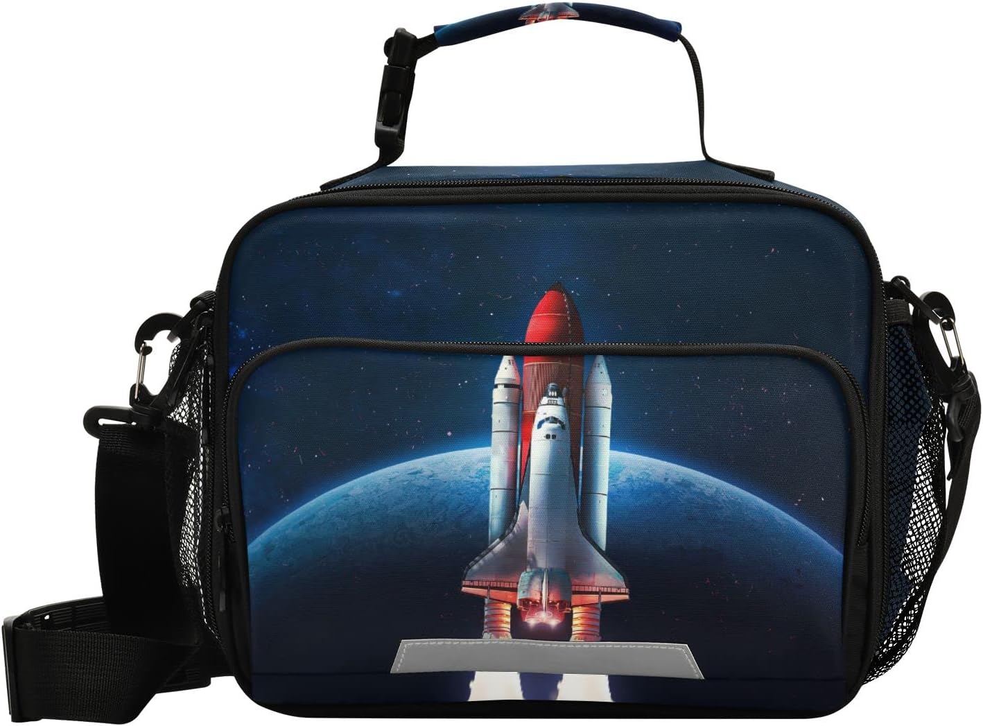 KFBE Space Rocket – Lonchera infantil aislada de la NASA, bolsa de mano con correa extraíble para el hombro para niños y niñas estudiantes