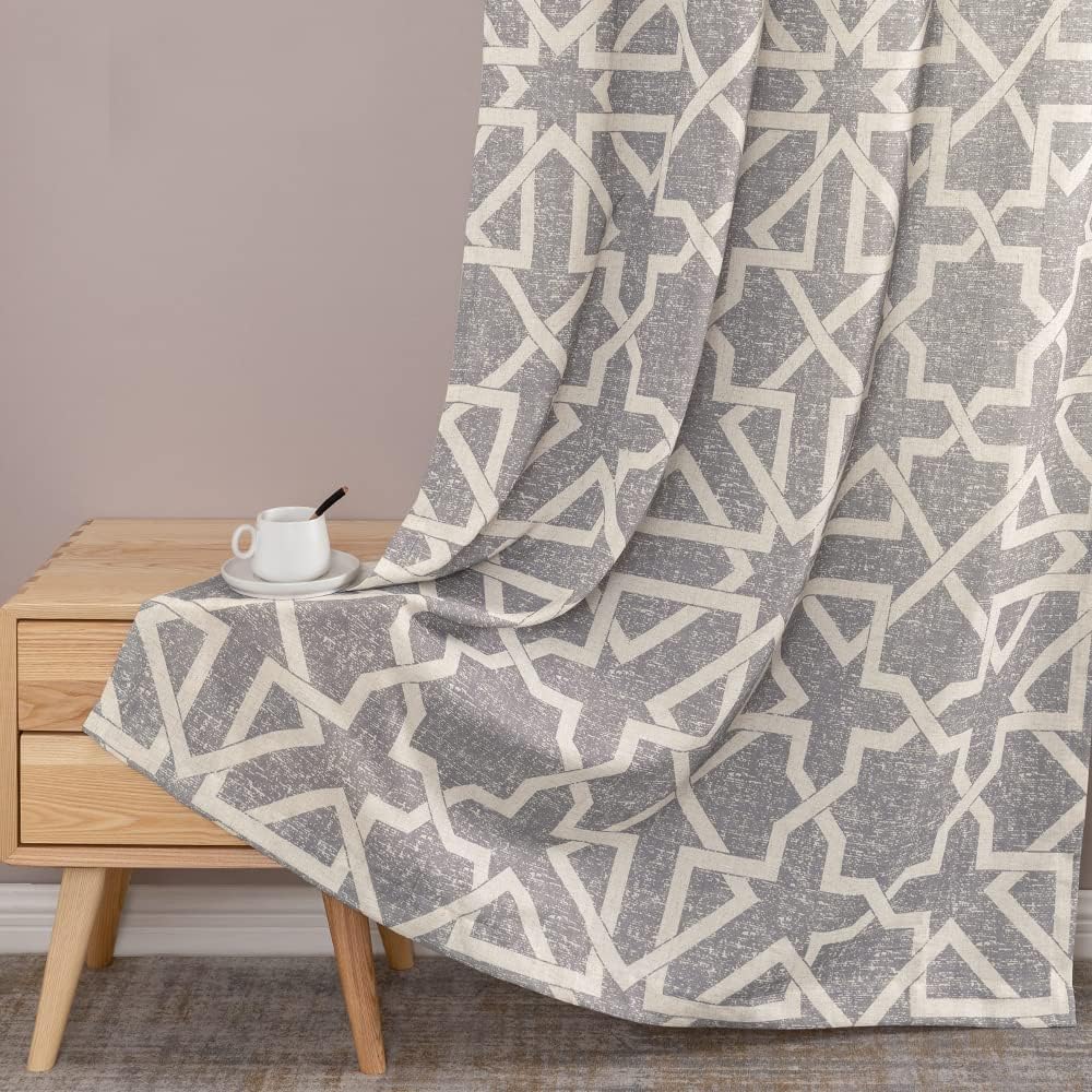 jinchan Cortinas de lino texturizadas, cortinas de lino gris sobre beige, 84 pulgadas de largo, 2 paneles para sala de estar, tratamiento de
