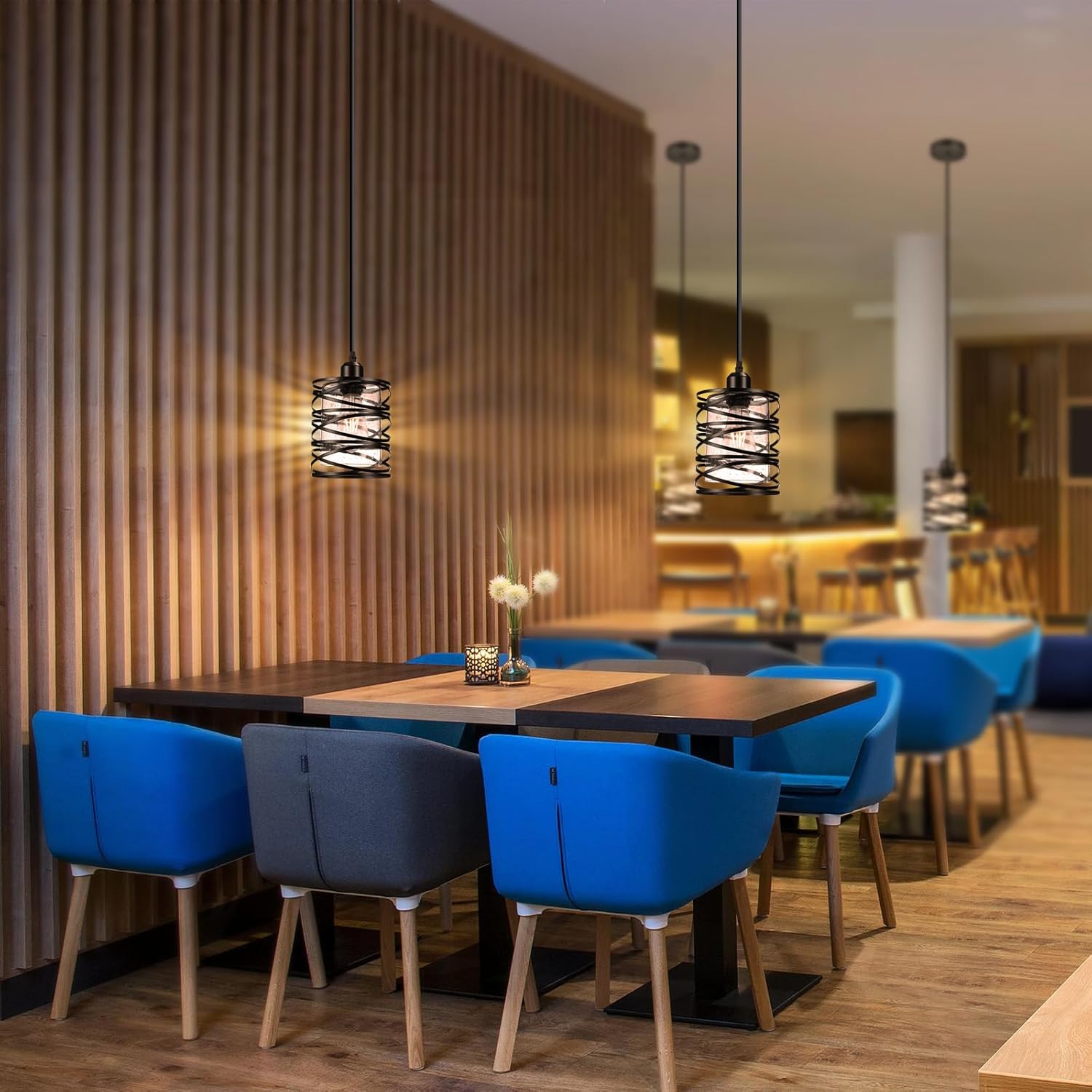 Paquete de 2 luces colgantes negras para decoración de isla de cocina, moderna lámpara colgante de vidrio sembrado sobre el fregadero, luces de