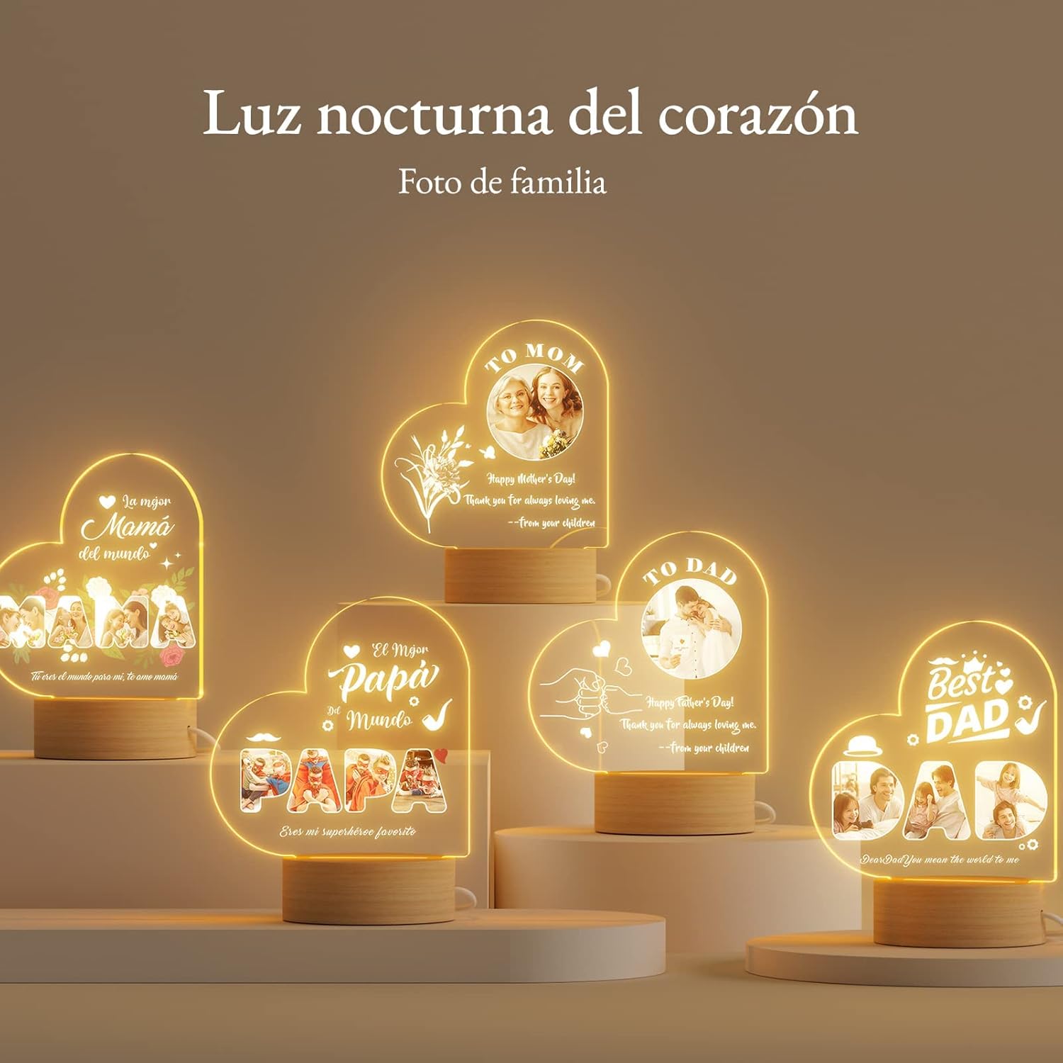 Bemaystar Regalos para papá, regalos personalizados para el día del padre de hija, hijo, esposa, luz nocturna LED acrílica con imagen, regalos para