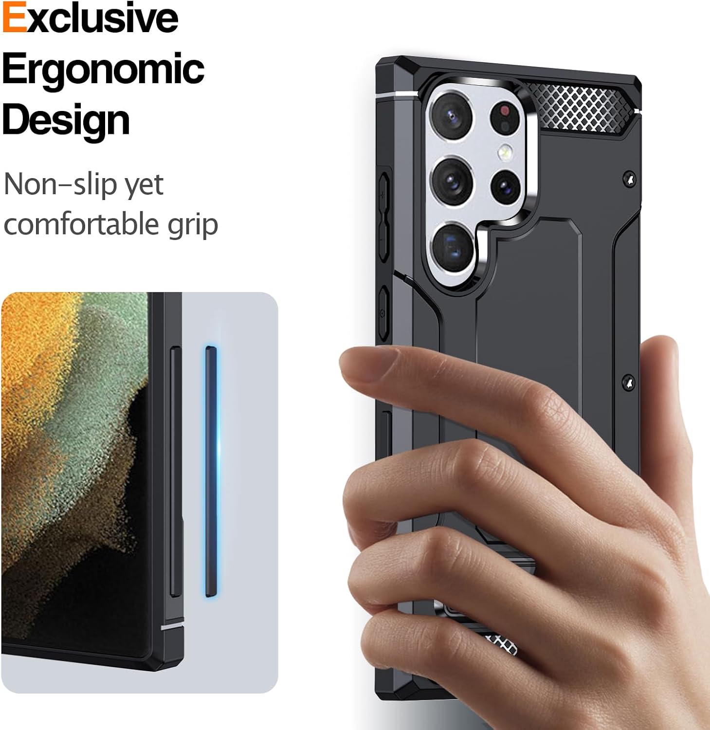 Asuwish Funda de teléfono para Samsung Galaxy S22 Ultra 5G con protector de pantalla de vidrio templado y soporte delgado y resistente cubierta