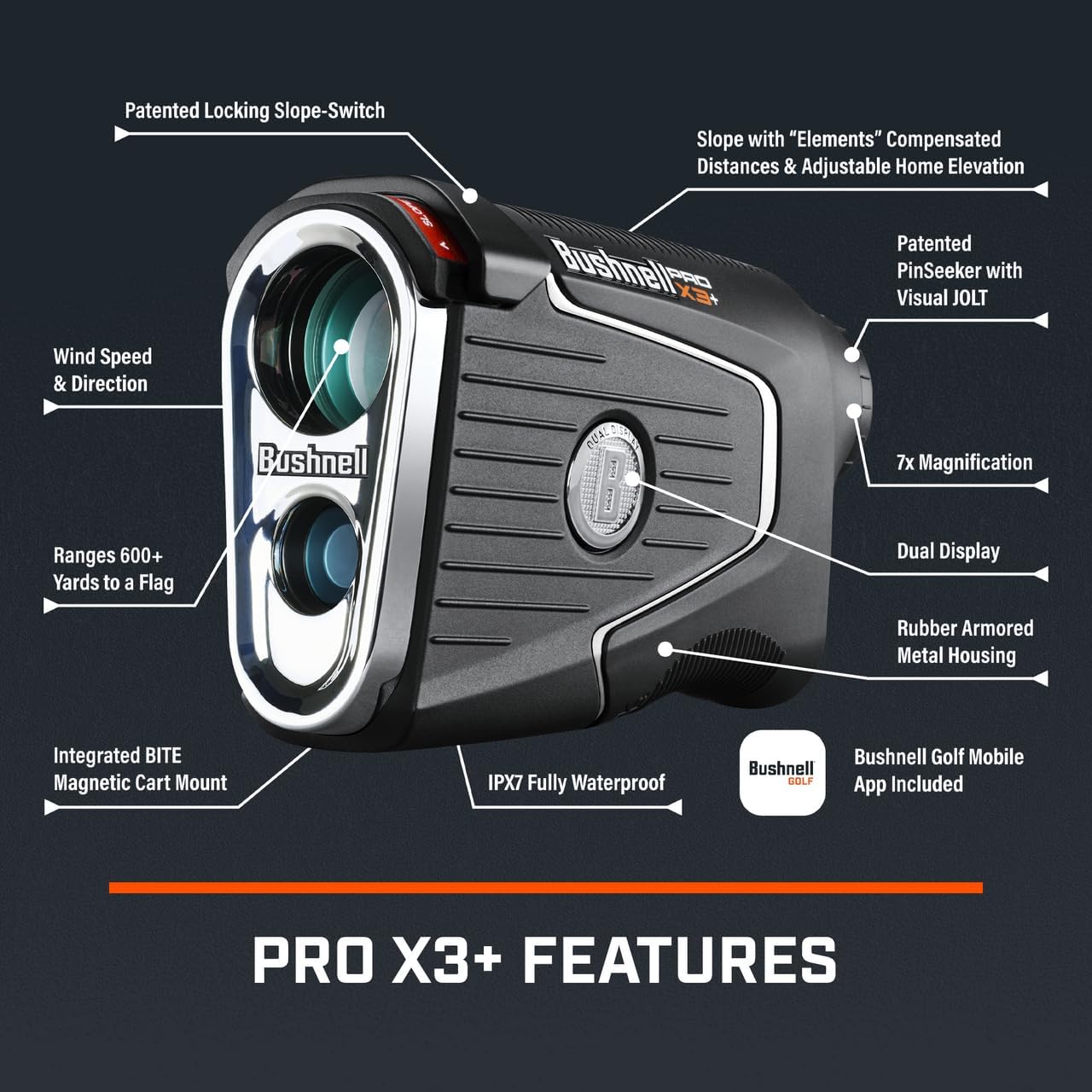 Bushnell Golf Pro X3 – Telémetro láser con caja de regalo inclinada, incluye toalla de microfibra PlayBetter y batería adicional, caja de regalo