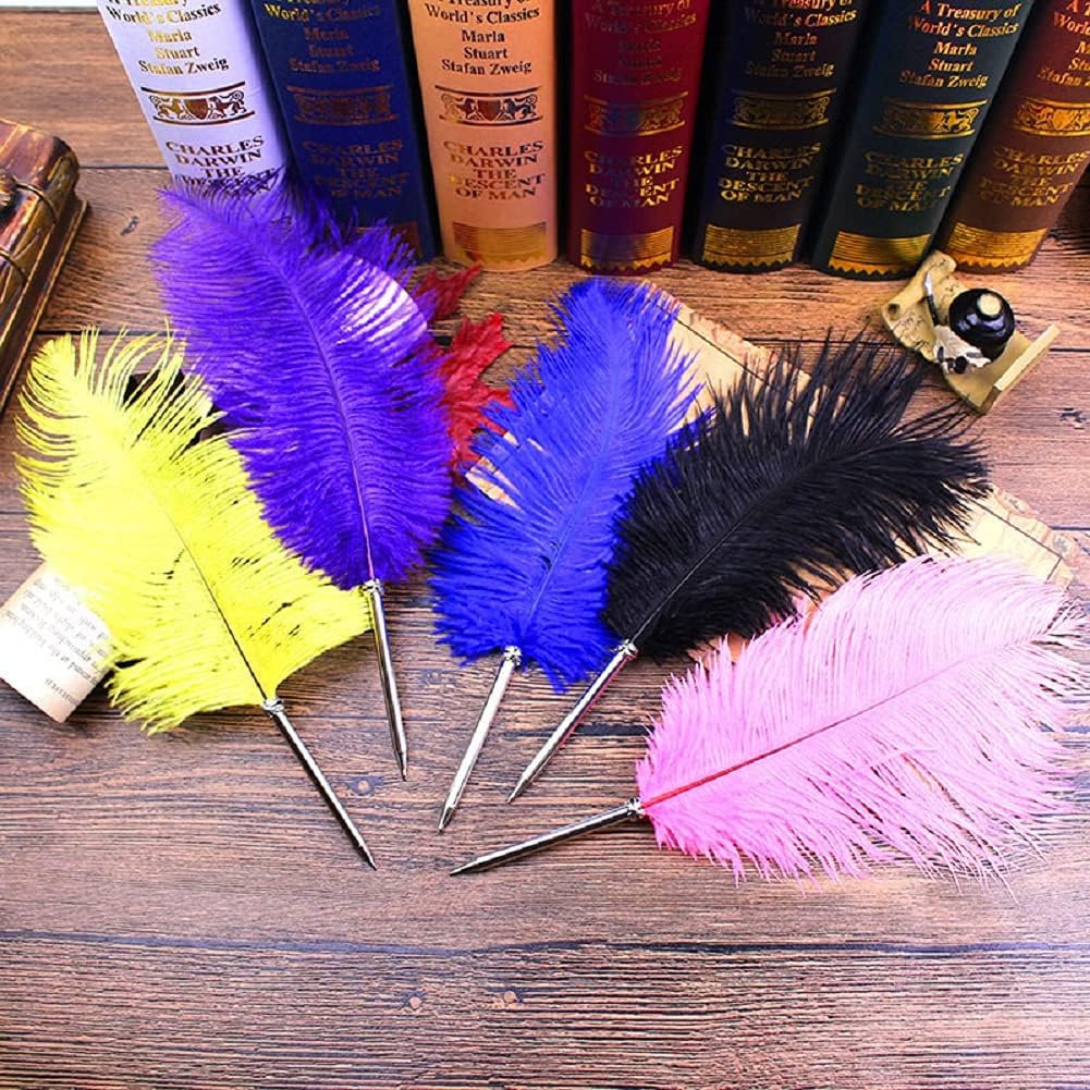 SpyShop Hermoso bolígrafo de pluma de avestruz de escritura pluma pluma recepción boda conjunto (azul rey)