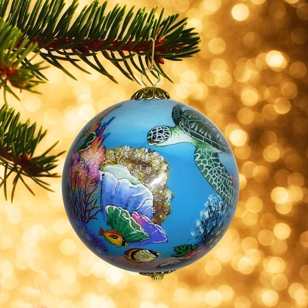 Adorno navideño hawaiano coleccionable corales y tortugas marinas CWH