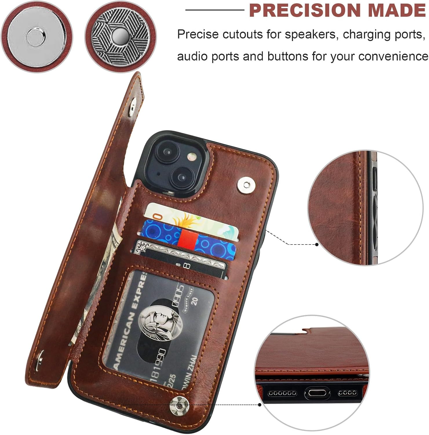 Onetop Funda tipo cartera compatible con iPhone 15 Plus con soporte para tarjetas, funda de piel sintética con ranuras para tarjetas, doble cierre
