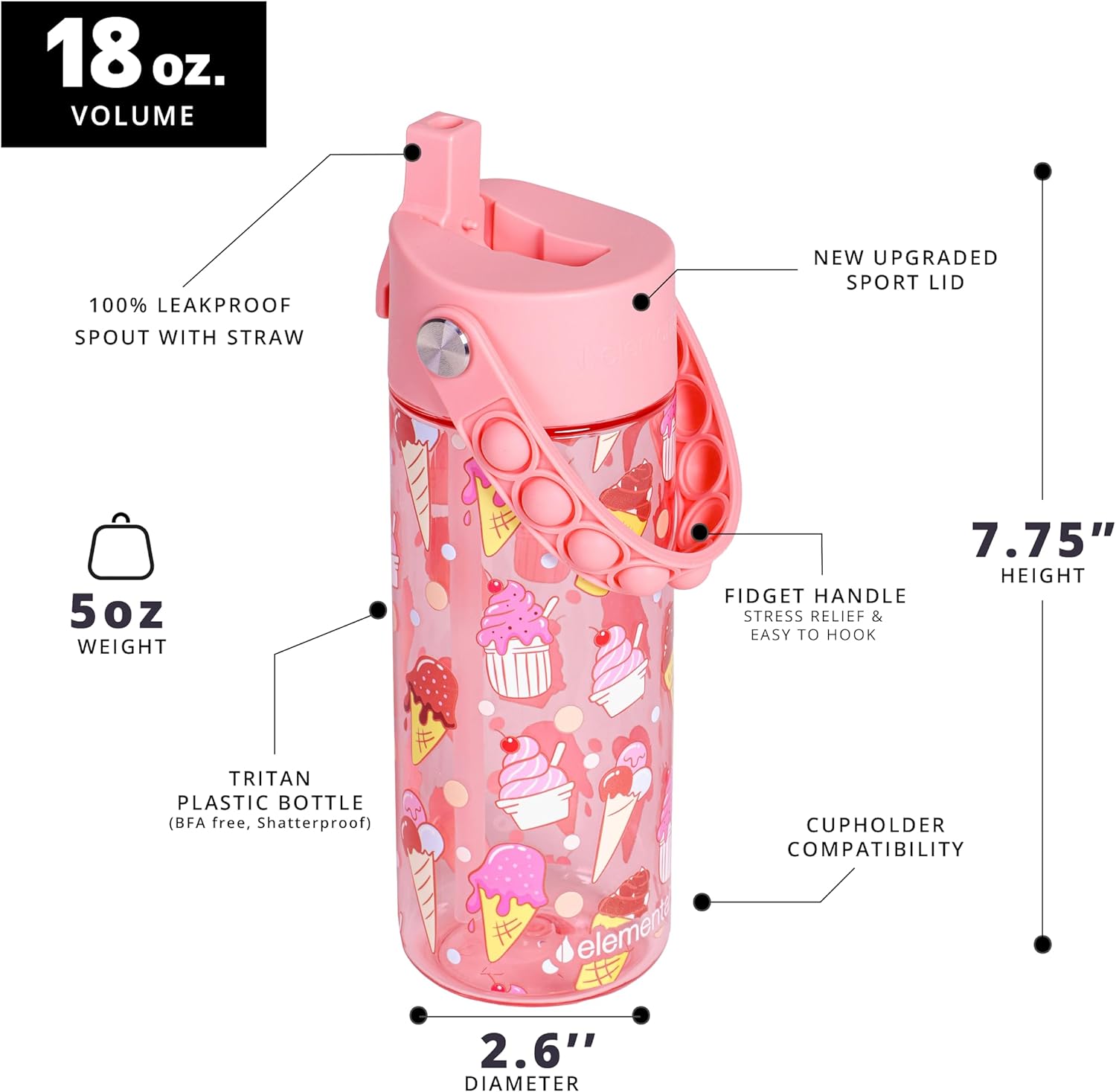 Elemental Botellas de agua a prueba de fugas para niños, botella de agua para niños para la escuela con divertido mango de apretar  Botella de agua