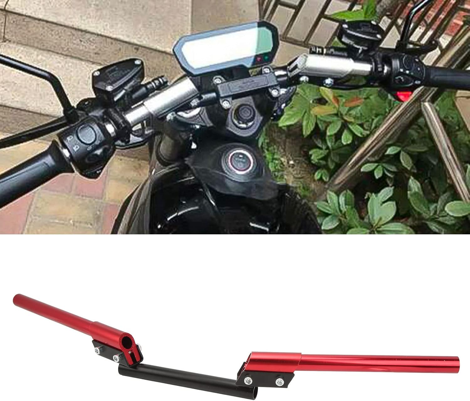 Acouto Manillar de motocicleta, mango ajustable universal de 0.866 in para automóvil deportivo, tranvía, ATV, scooter, vehículo todoterreno (rojo)