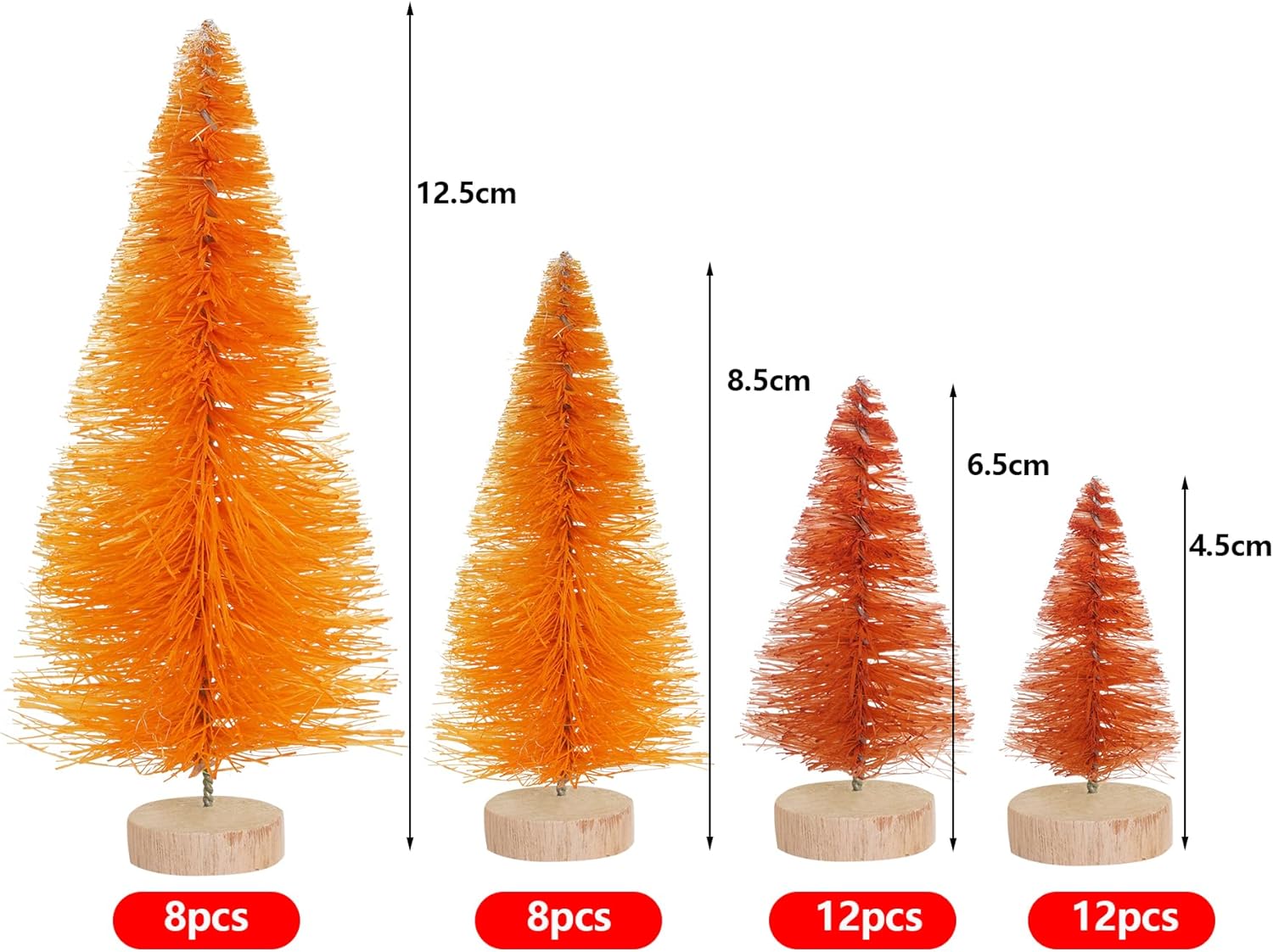 Yookat 40 mini árboles de Navidad artificiales de pino con base de madera, árboles de sisal para botellas, árboles de cepillo de colores surtidos