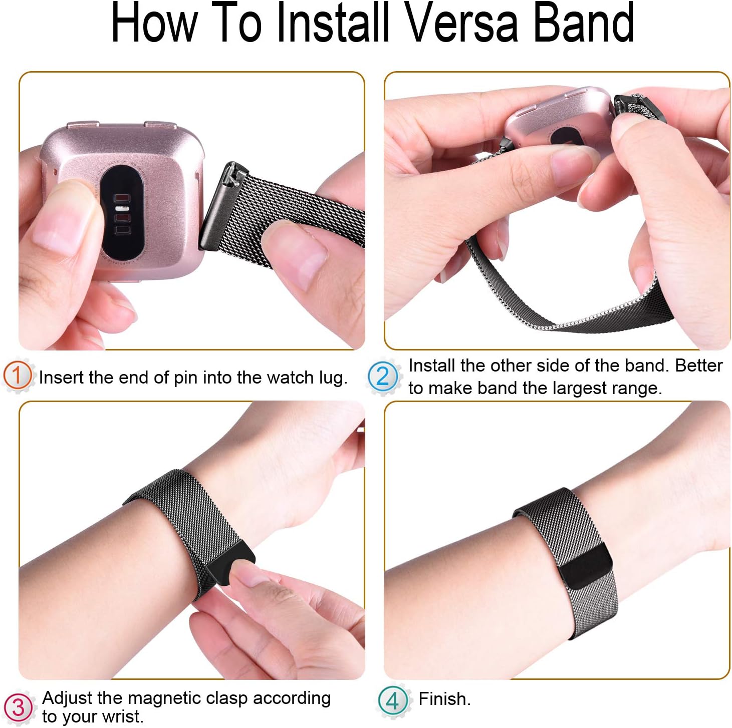 Amzpas – Bandas compatibles con Fitbit Versa 2  Fitbit Versa SEFitbit Versa LiteFitbit Versa, correas de malla de acero inoxidable transpirable