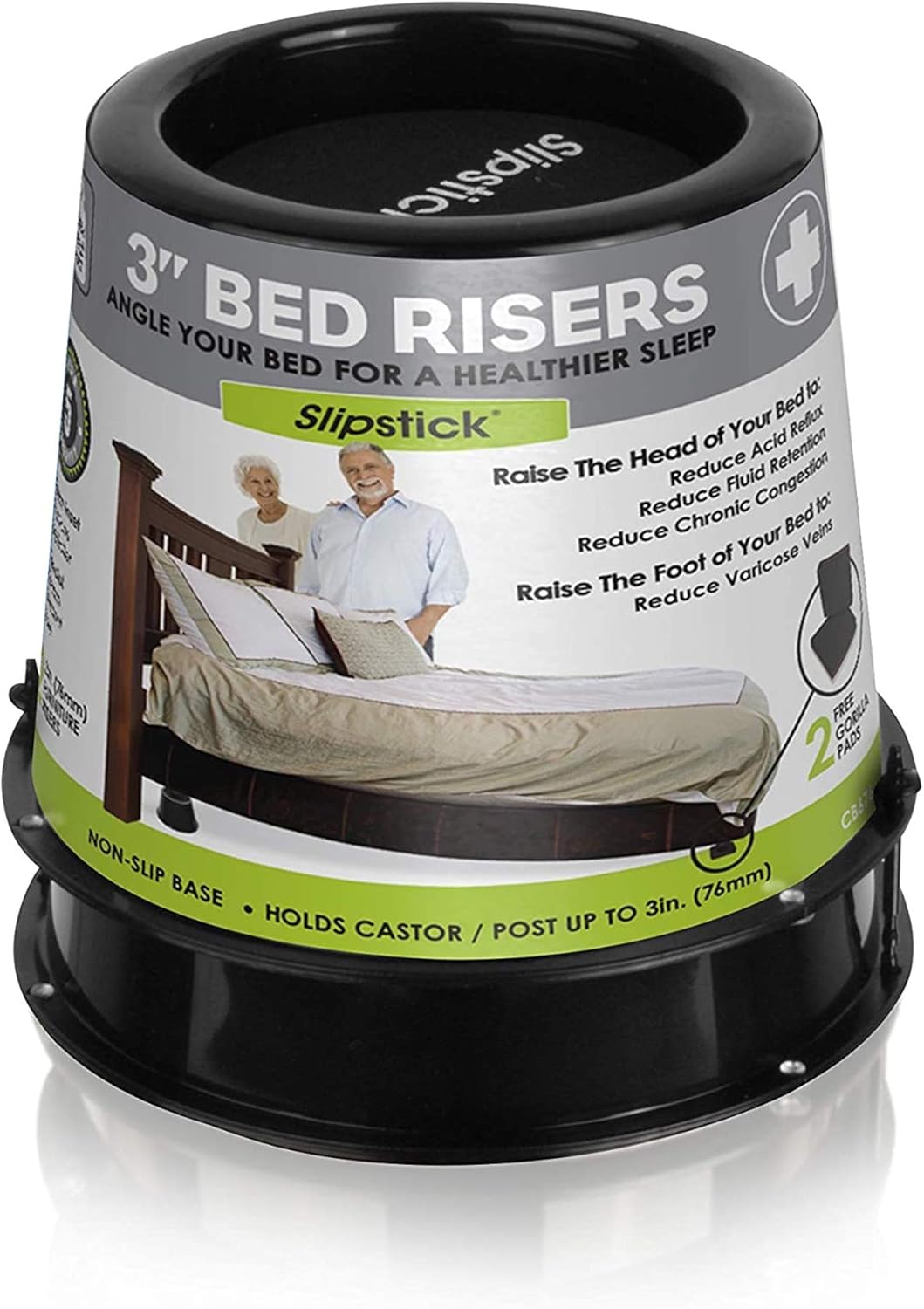 Slipstick CB676 – Elevadores de cama inclinados de 3 pulgadas para alivio de reflujo ácido, dolor y respiración (juego de 2 elevadores médicos y 2