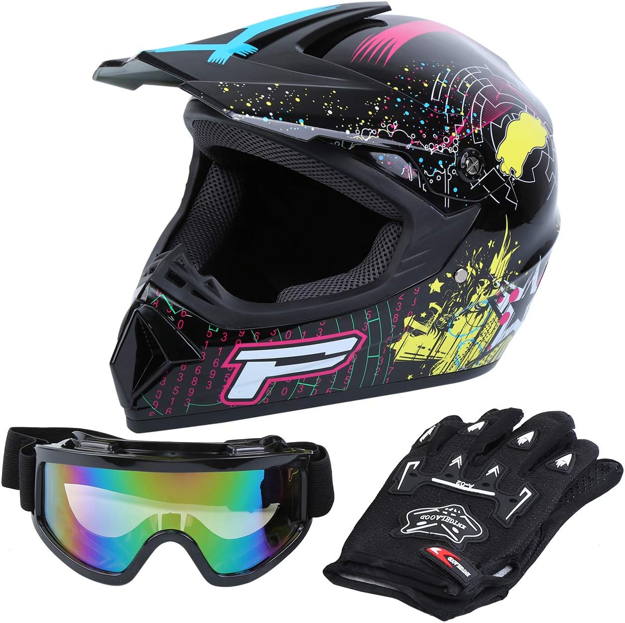 DOT – Casco todoterreno para adultos, casco de motocross, motocross, ATV, motocicleta, guantes de casco compatibles con FMVSS 218