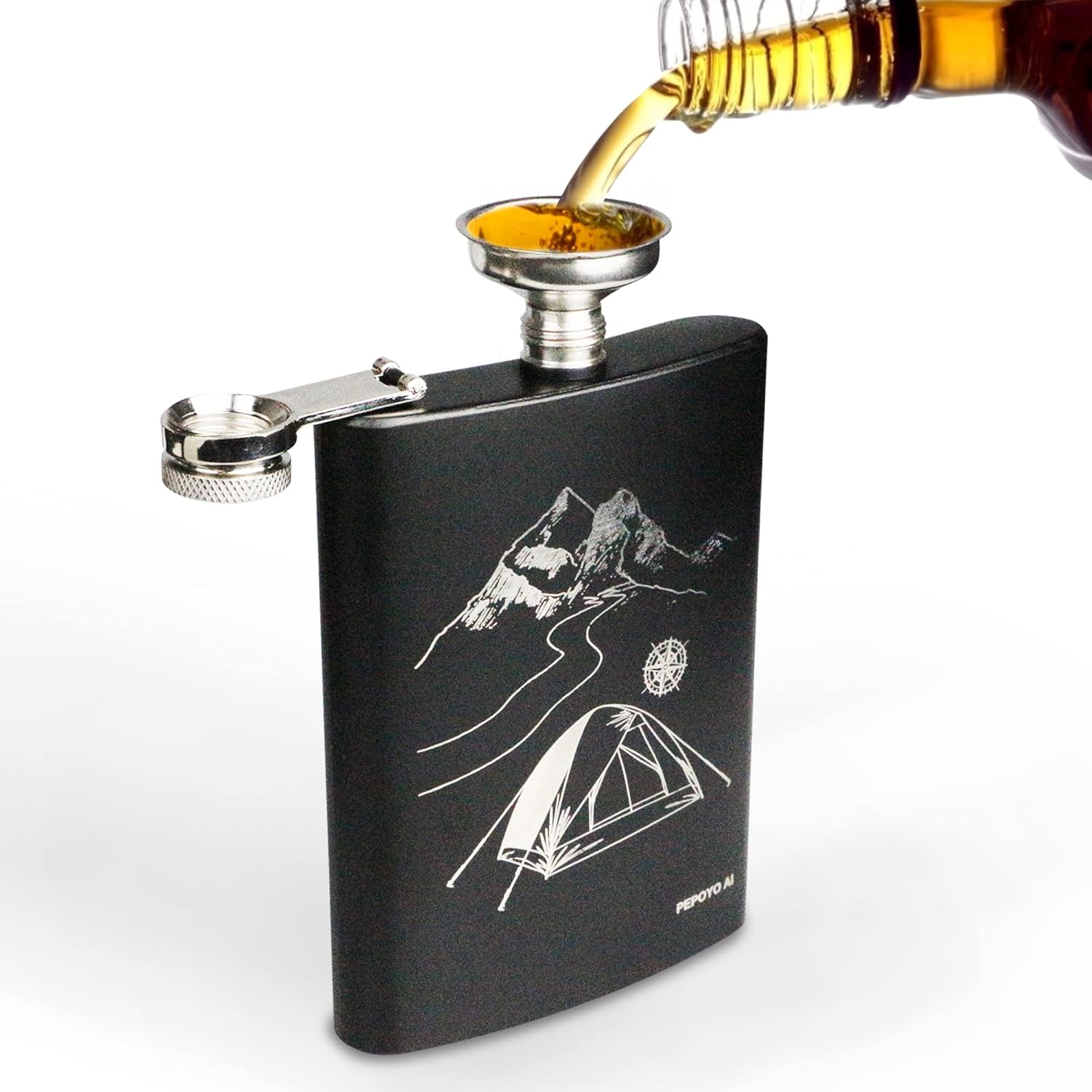 Juego de frasco de acero inoxidable de regalo para hombres, 8 onzas, bar, fiesta, camping, barbacoa, portátil, bolsillo